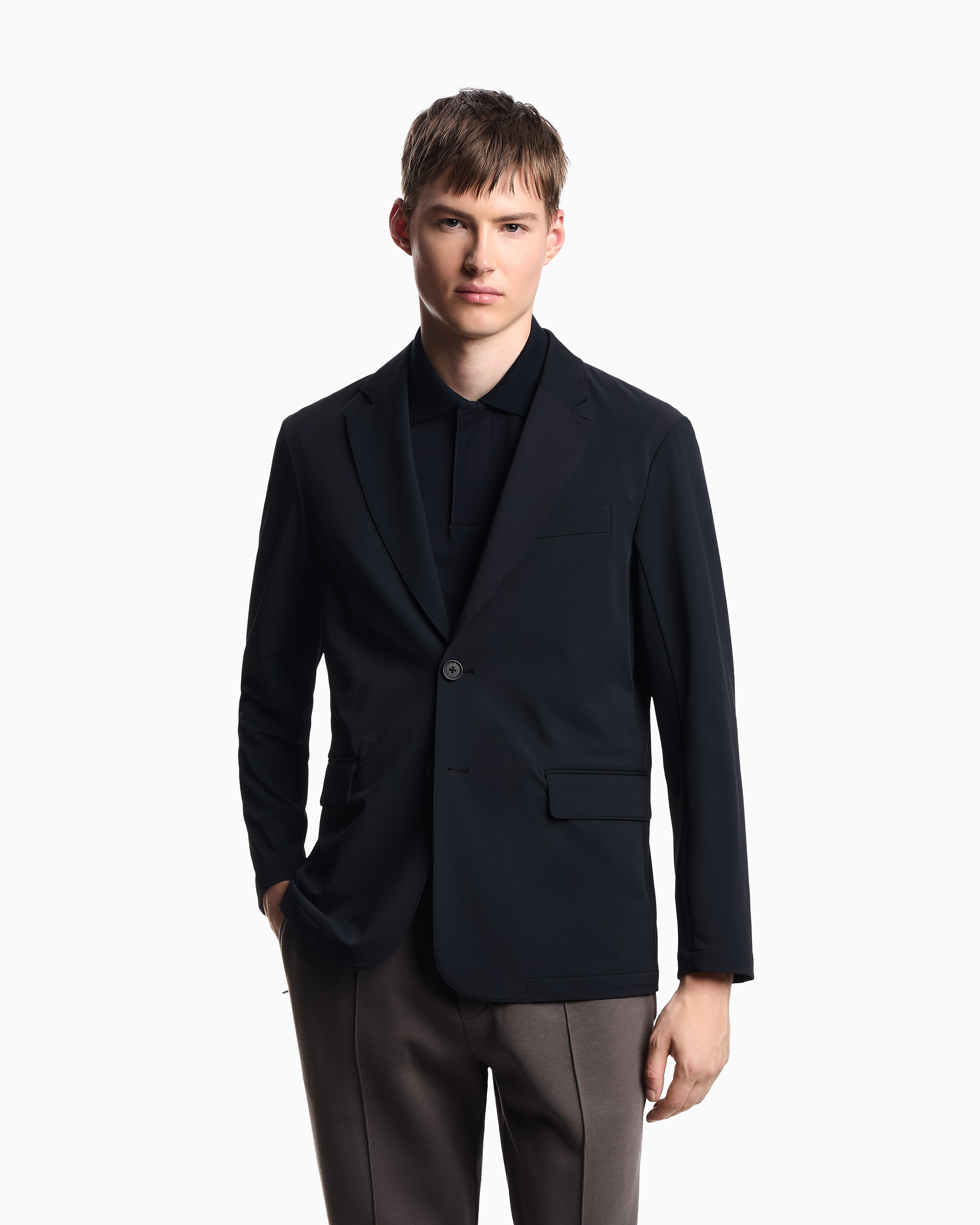 Emporio Armani - Travel Essentials nylon single-breasted blazer, Man, Navy Blue, Size: