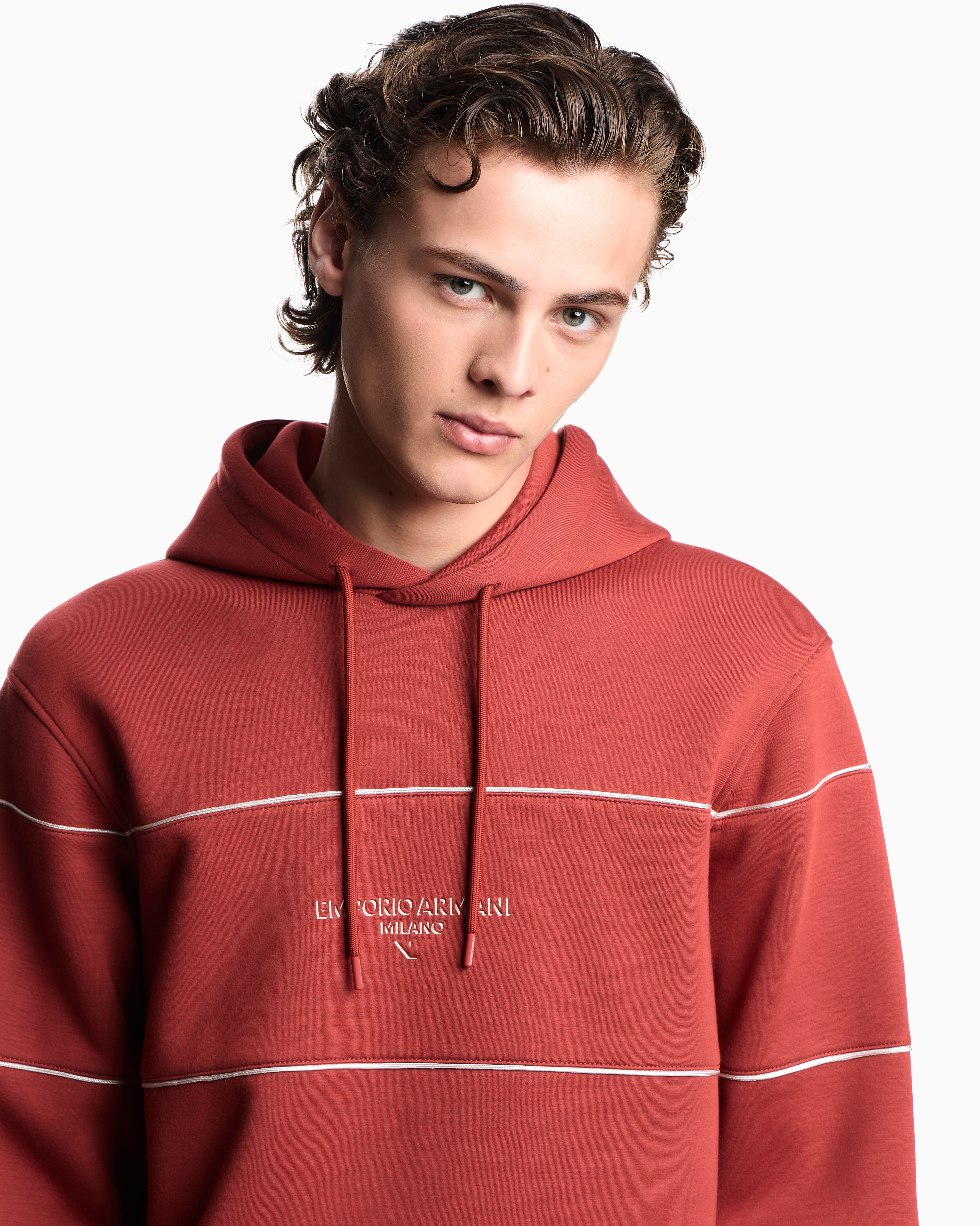 Emporio Armani - Double-jersey hooded sweatshirt with 3D-effect logo, Man, Red, Size: