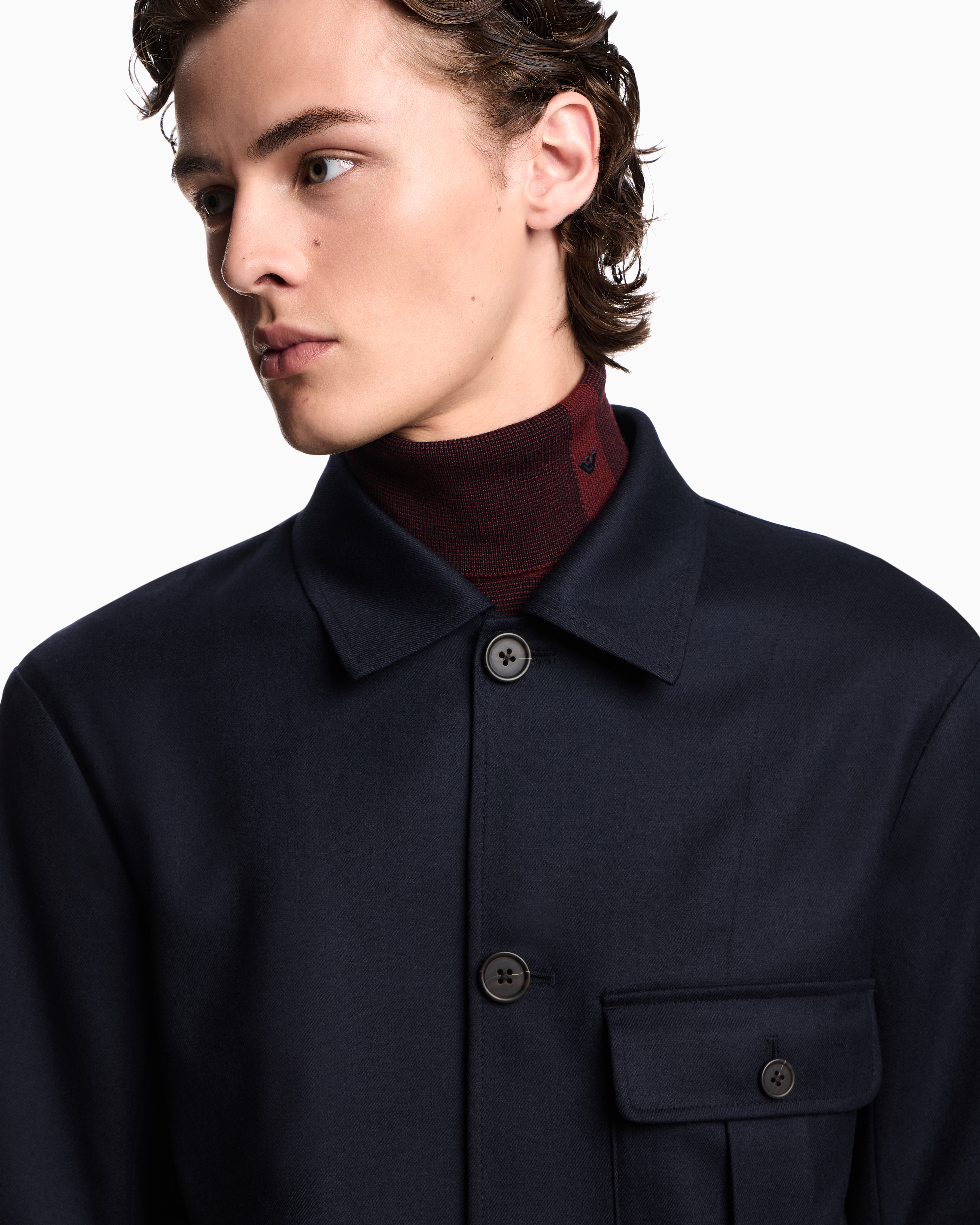 Emporio Armani - Virgin-wool stretch-twill shirt jacket, Man, Navy Blue, Size: