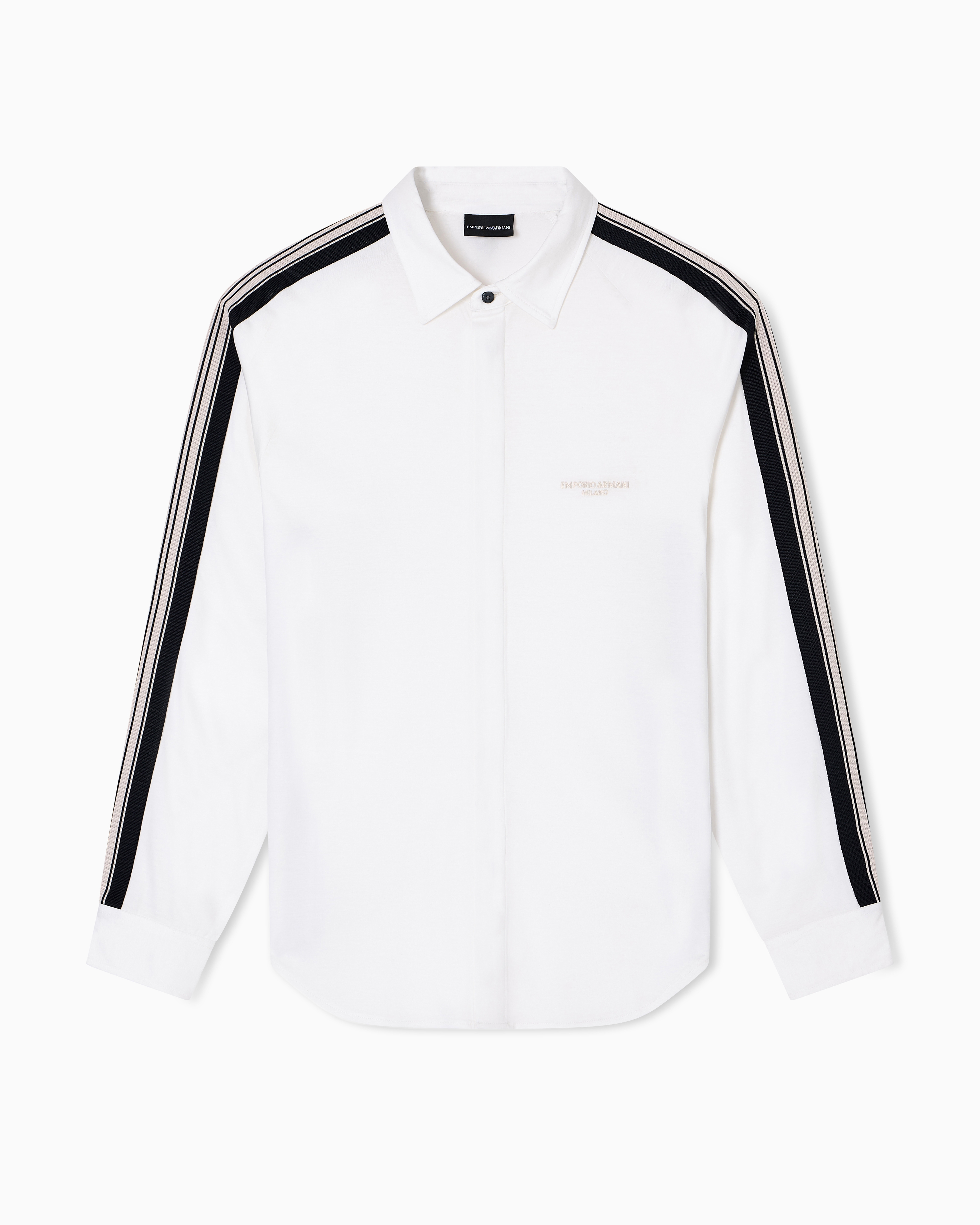 Emporio Armani - ASV slim-fit shirt Lyocell-blend jersey with bands, Man, White, Size: