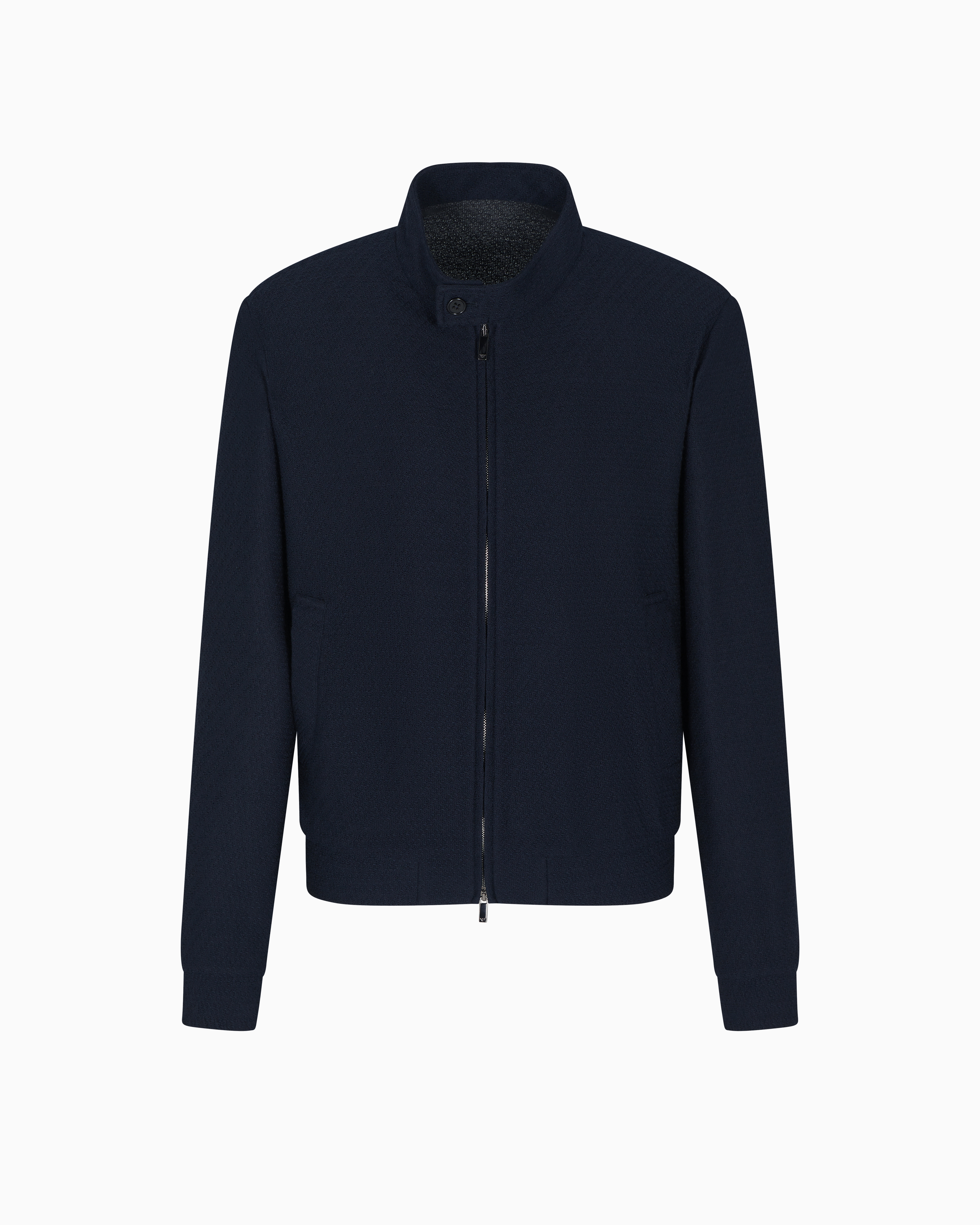Emporio Armani - Icon wool-blend bouclé jersey blouson, Man, Navy_blue, Size: