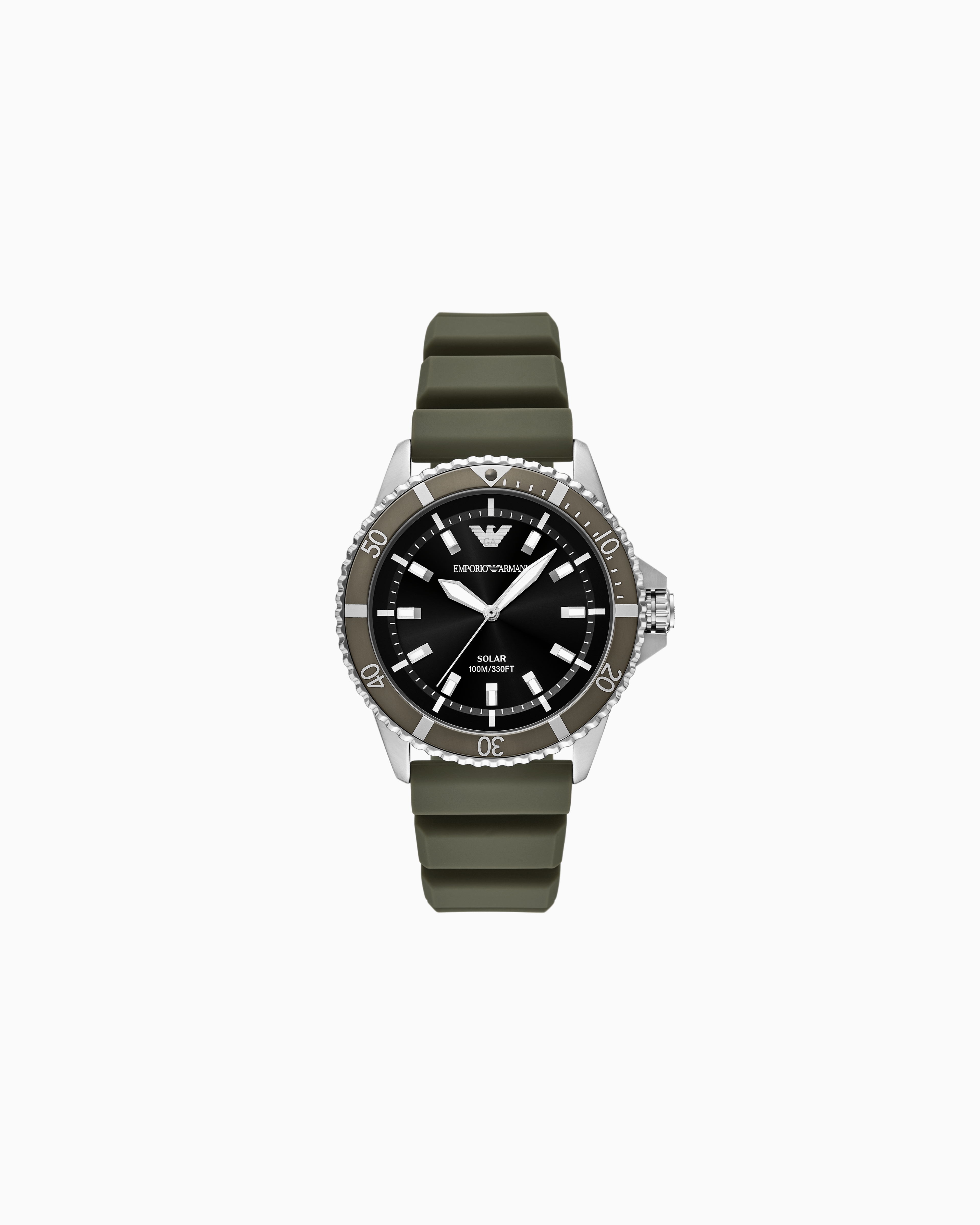 Emporio Armani - World Explorer Solar-Powered Three-Hand Green Silicone Watch, Man, Multicoloured, Size: TU