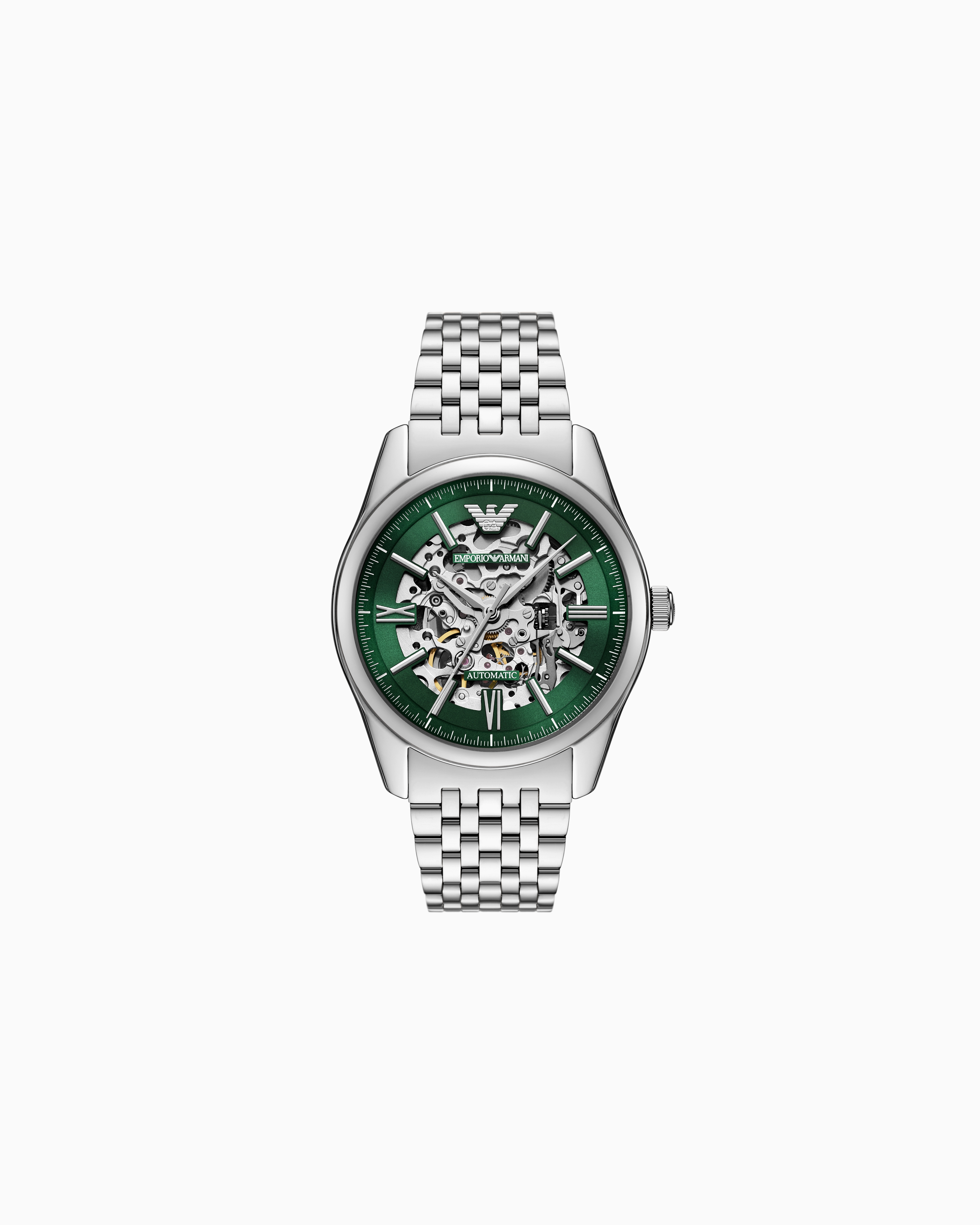 Emporio Armani Automatic Stainless Steel Watch In Metallic
