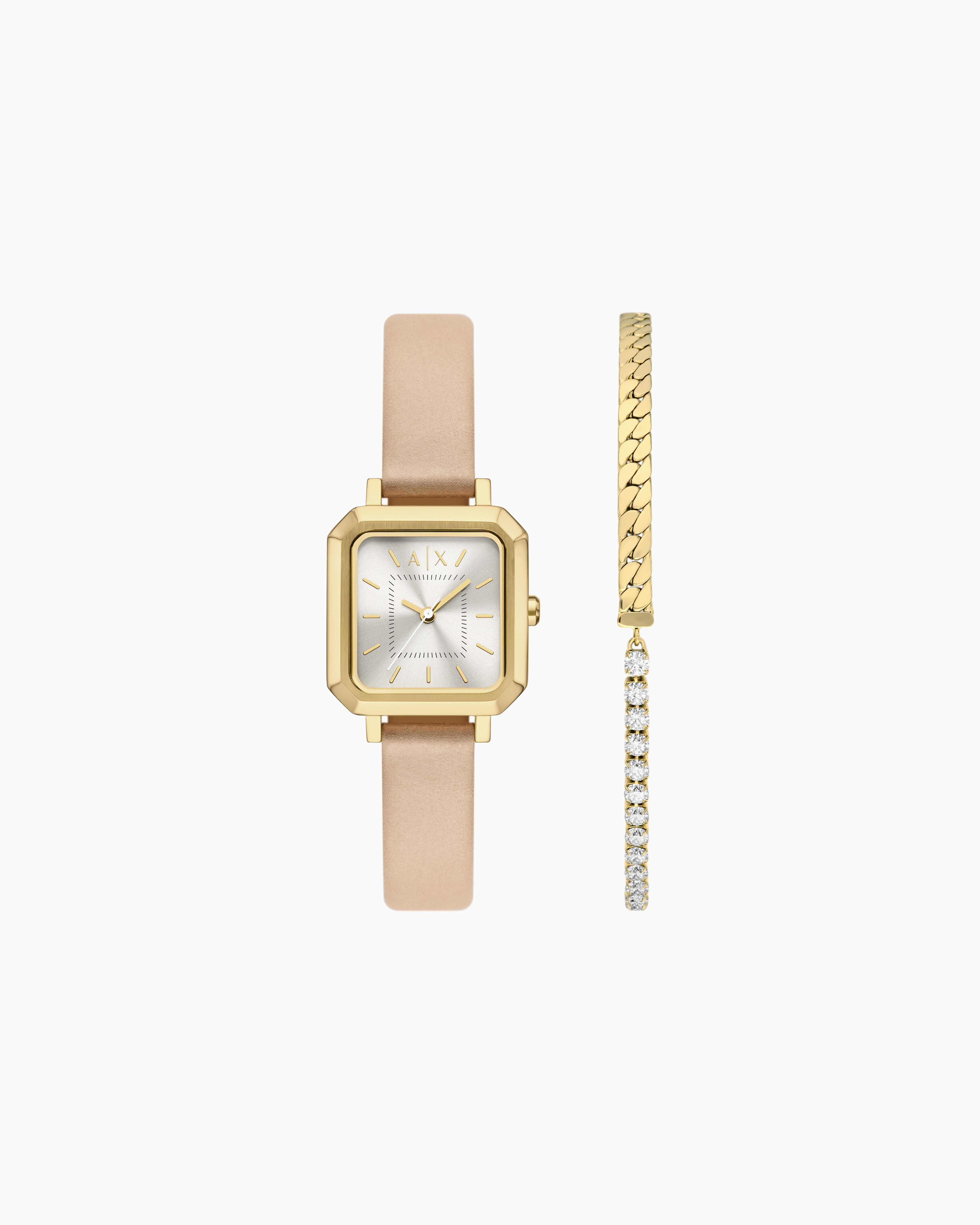Armani Exchange -  Three-Hand Nude Leather Watch and Bracelet Gift Set, Woman, Multicoloured, Size: TU