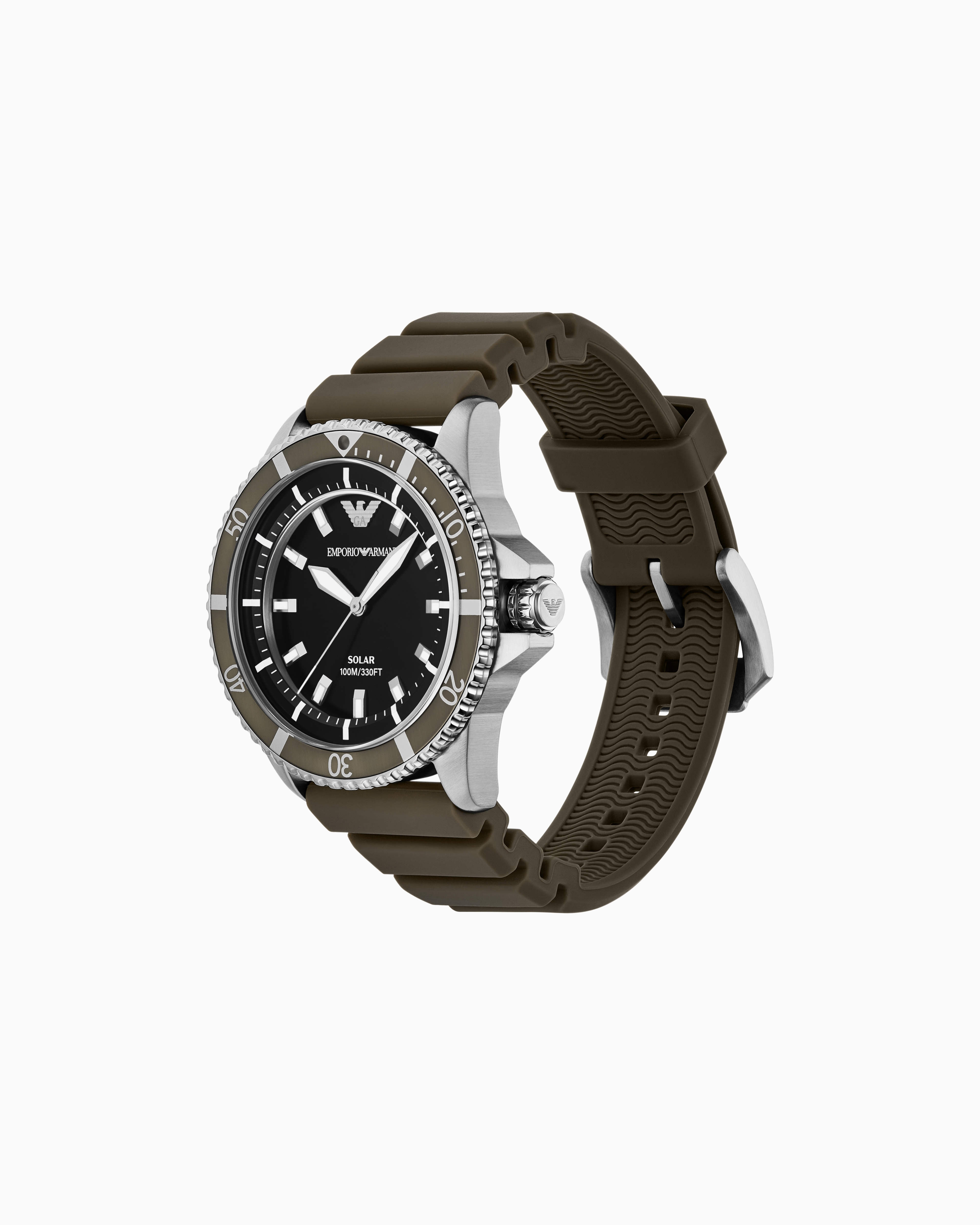 Emporio Armani - World Explorer Solar-Powered Three-Hand Green Silicone Watch, Man, Multicoloured, Size: TU