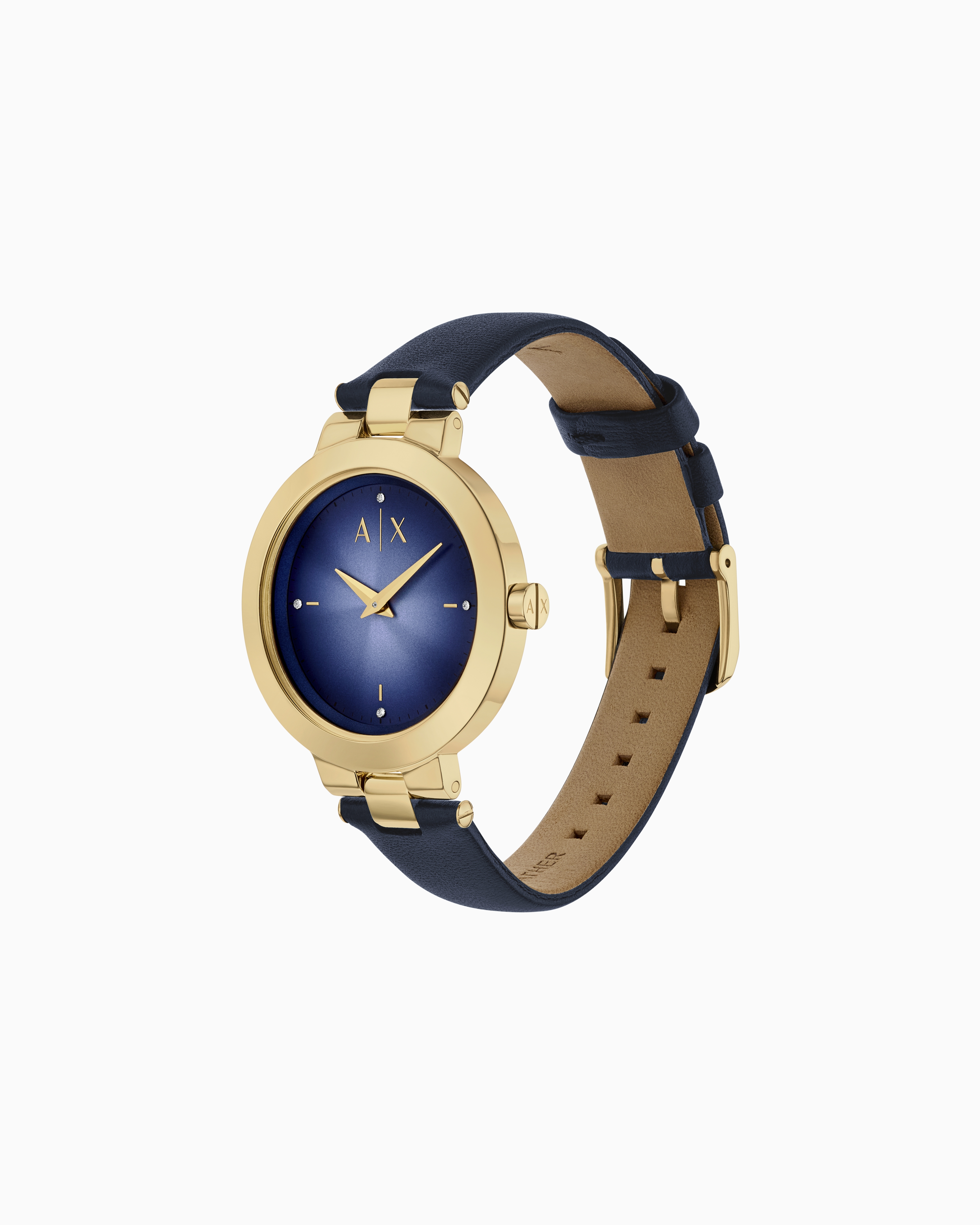 Armani Exchange -  Two-Hand Blue Leather Watch, Woman, Multicoloured, Size: TU