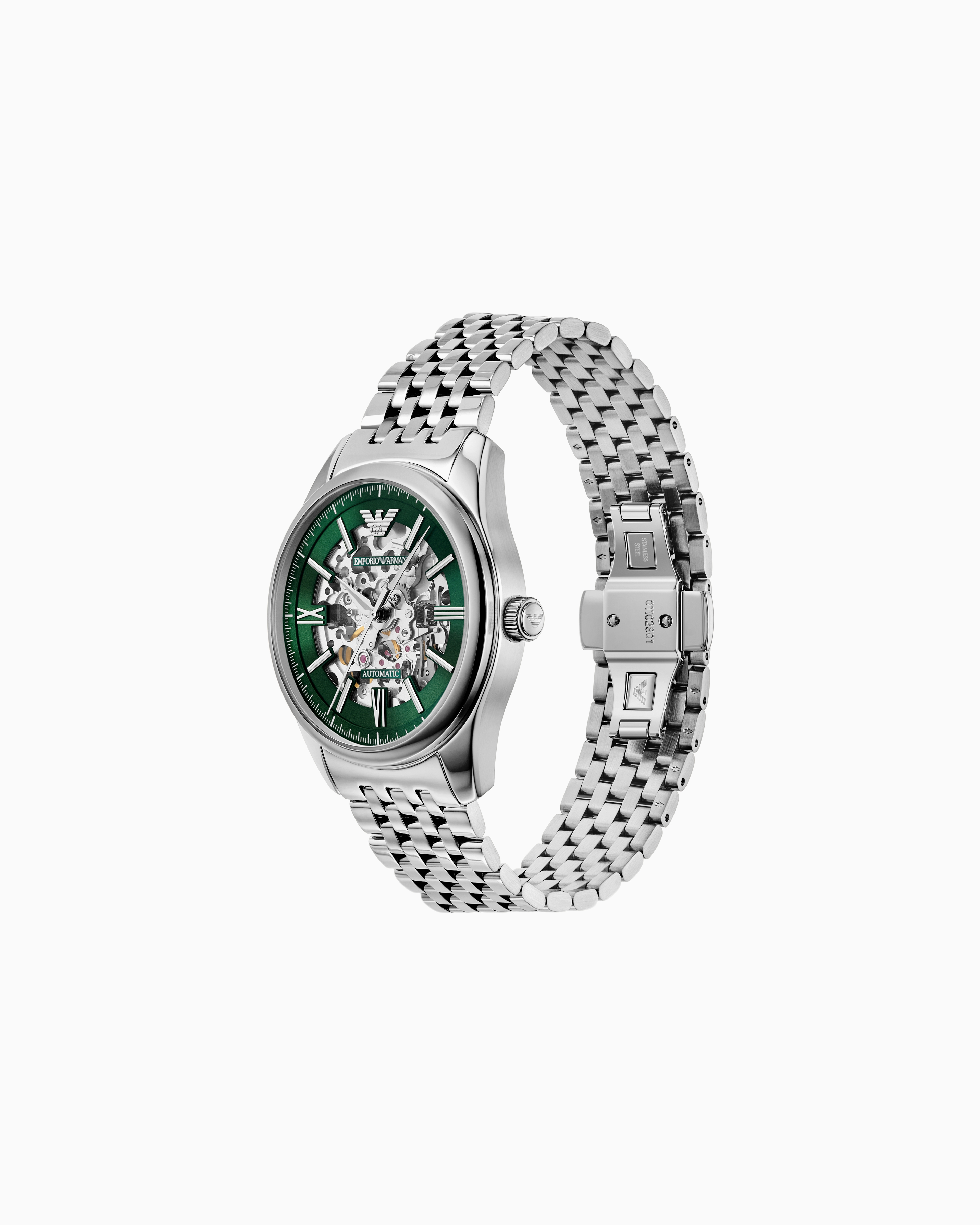 Emporio Armani Automatic Stainless Steel Watch In Metallic