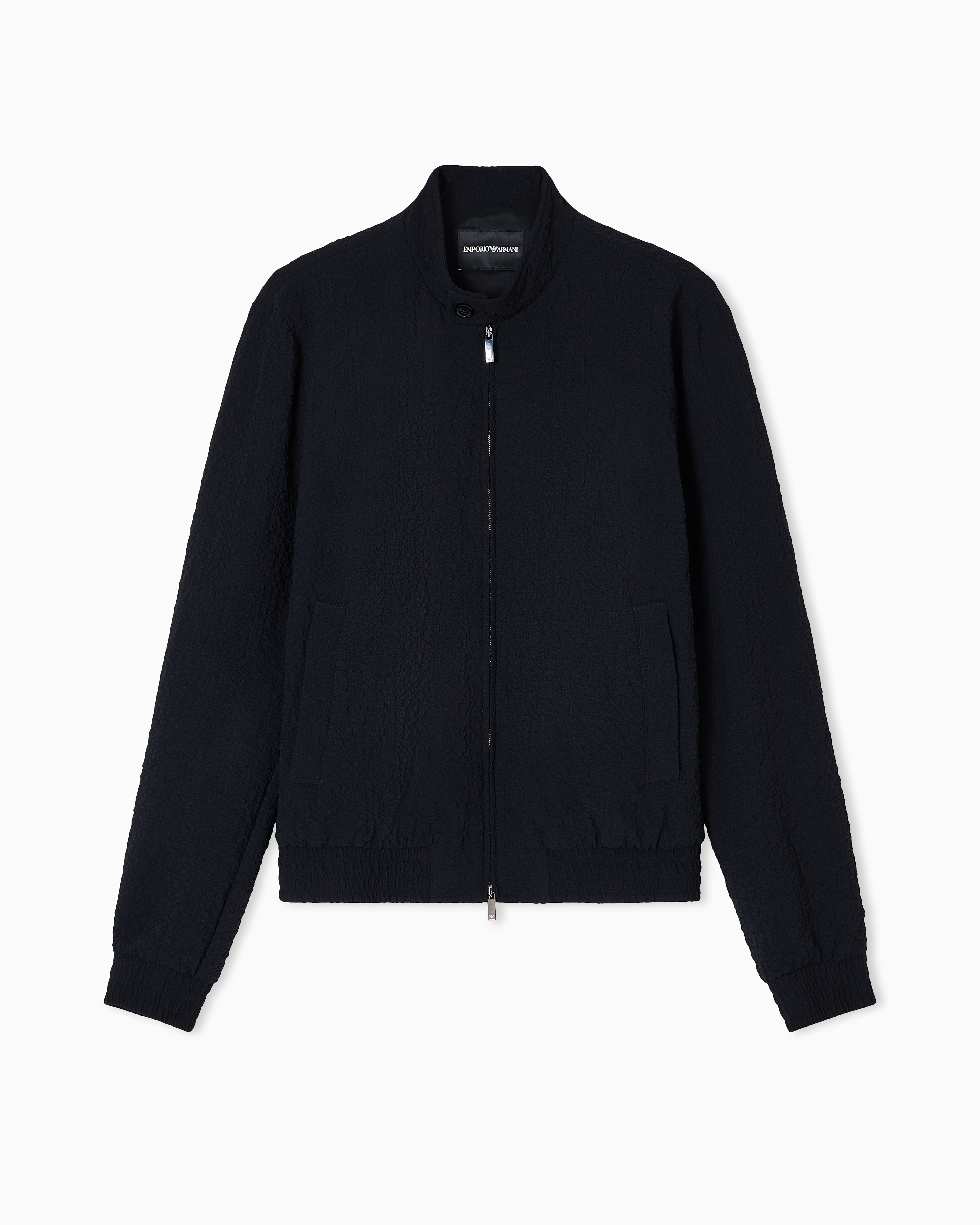 Emporio Armani - Technical seersucker fabric blouson, Man, Black, Size: