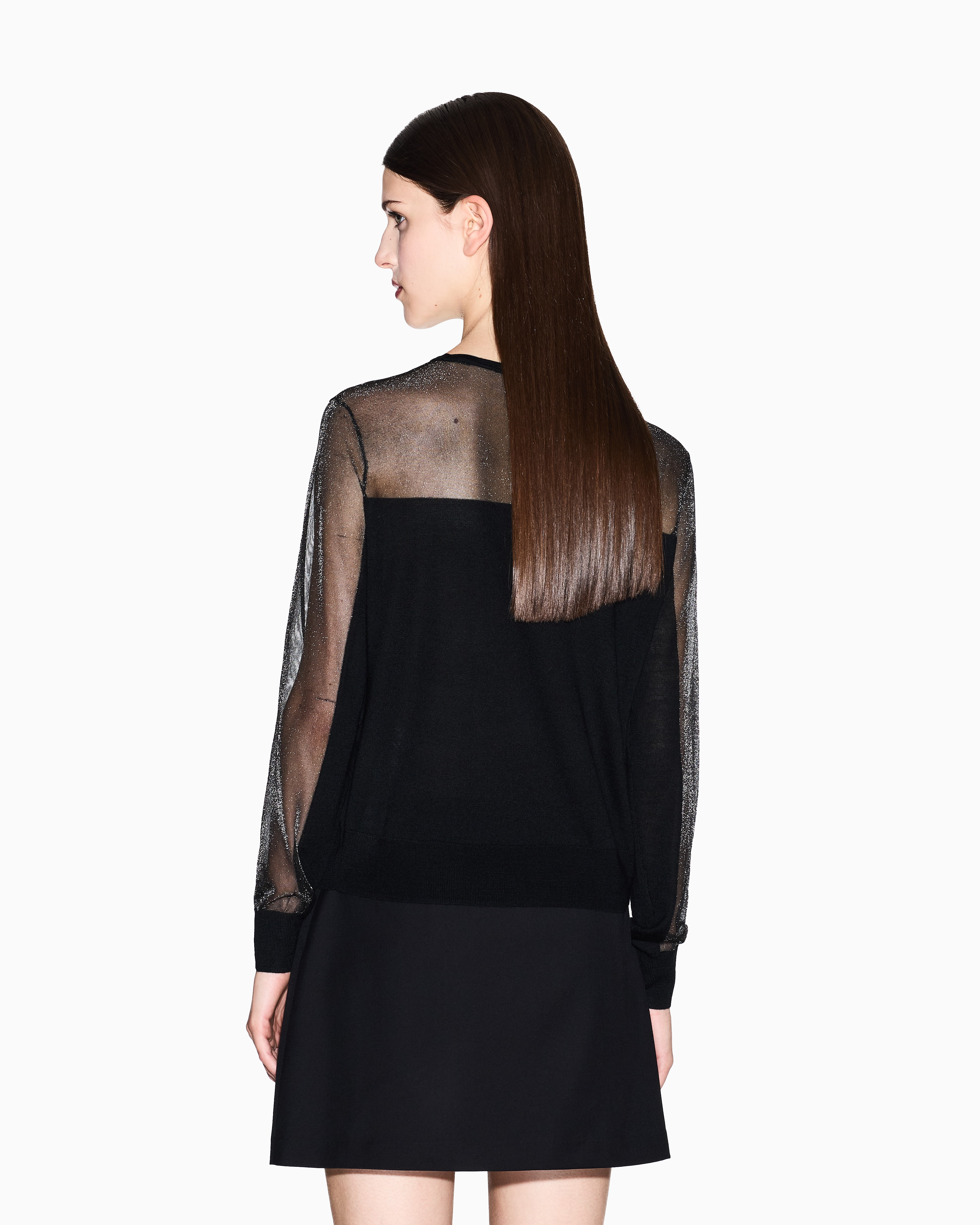 Armani Exchange - Sweater with transparent tulle details, Woman, Black, Size: