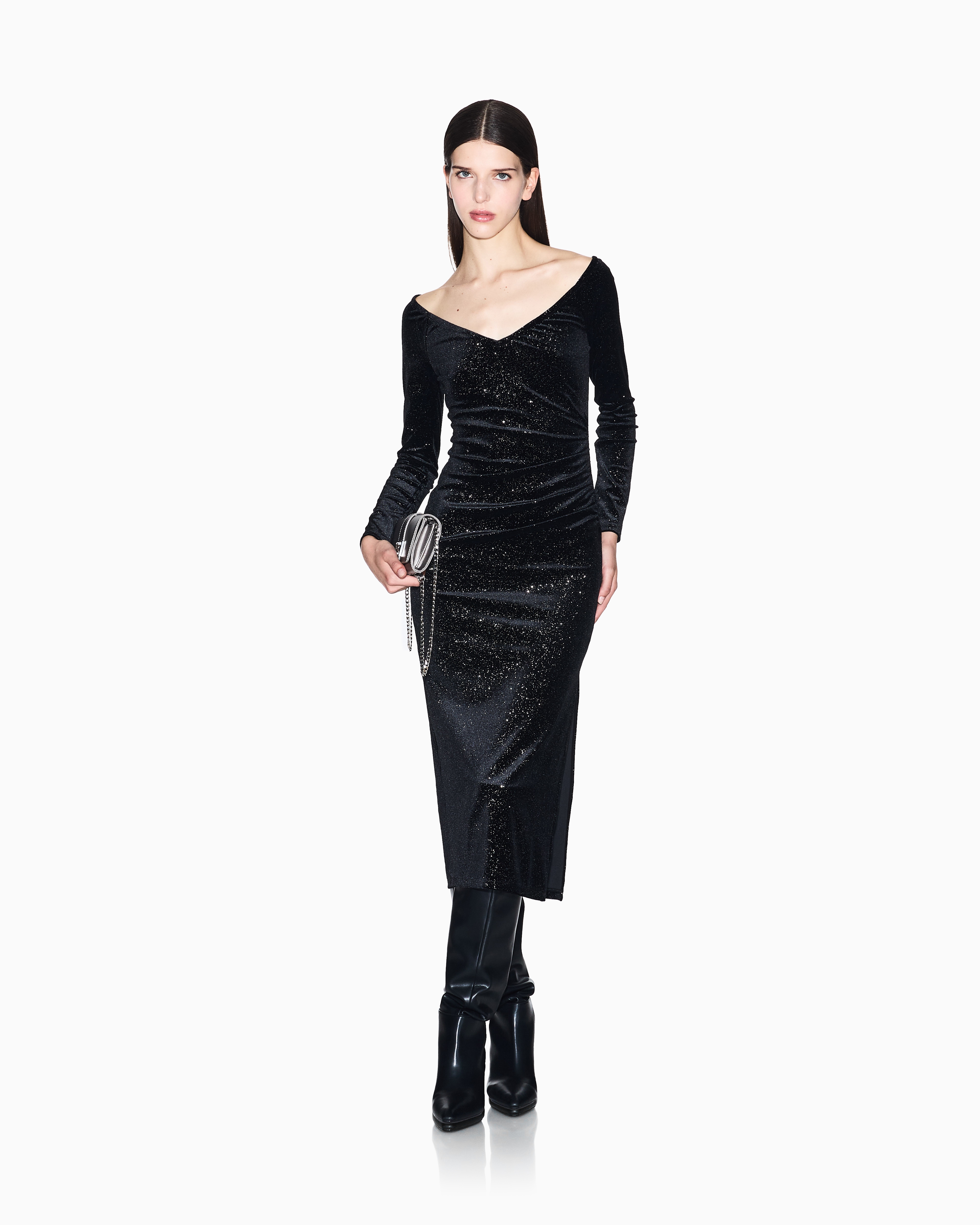 green emerald velvet dress Armani Exchange Women's Merino Wool Mix Long Sleeve Knit Mini Dress, Black,  X-Small at Amazon Women's Clothing store main image 1