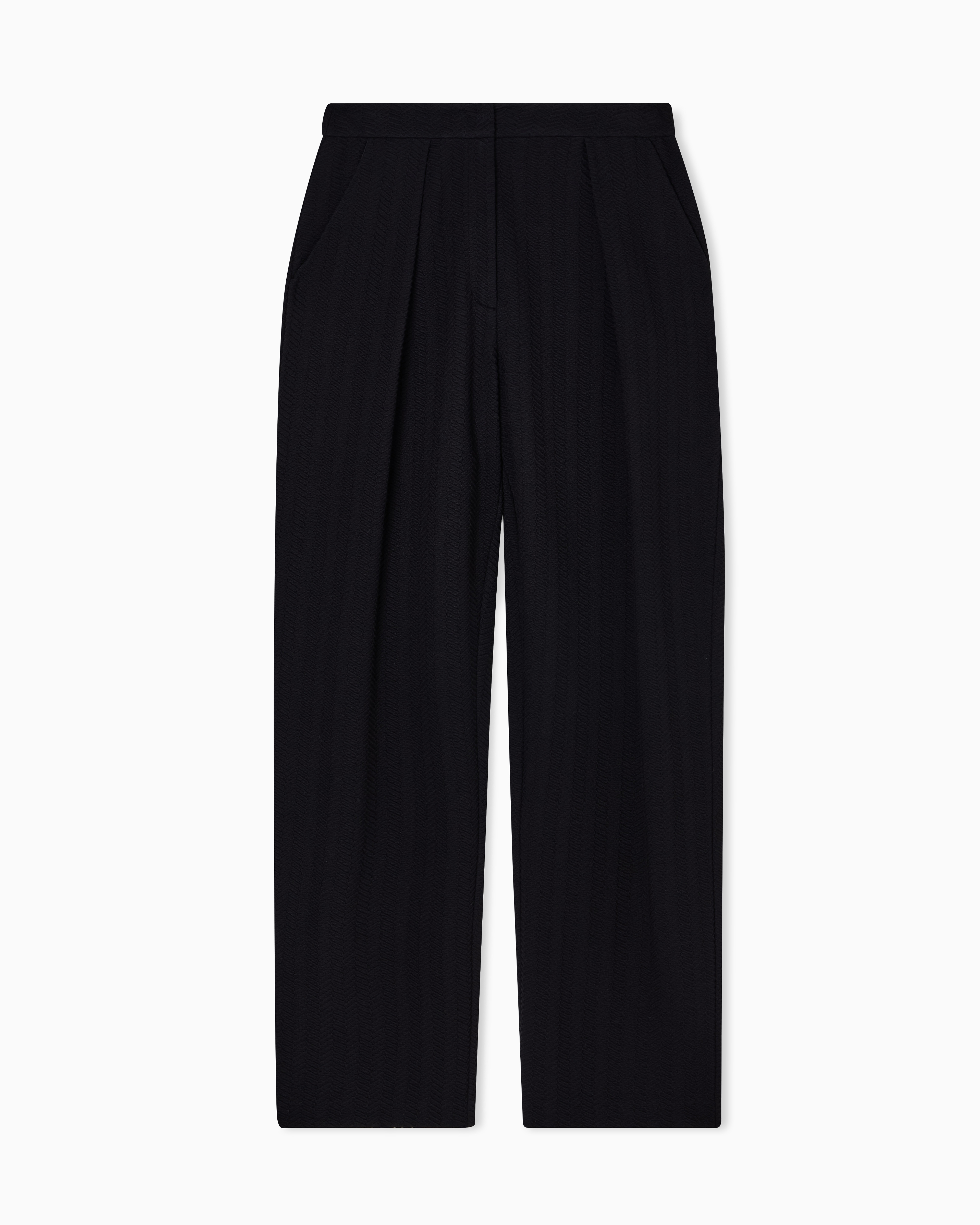 Emporio Armani Black Asv Chevron Motif Jersey Trousers With Pleats