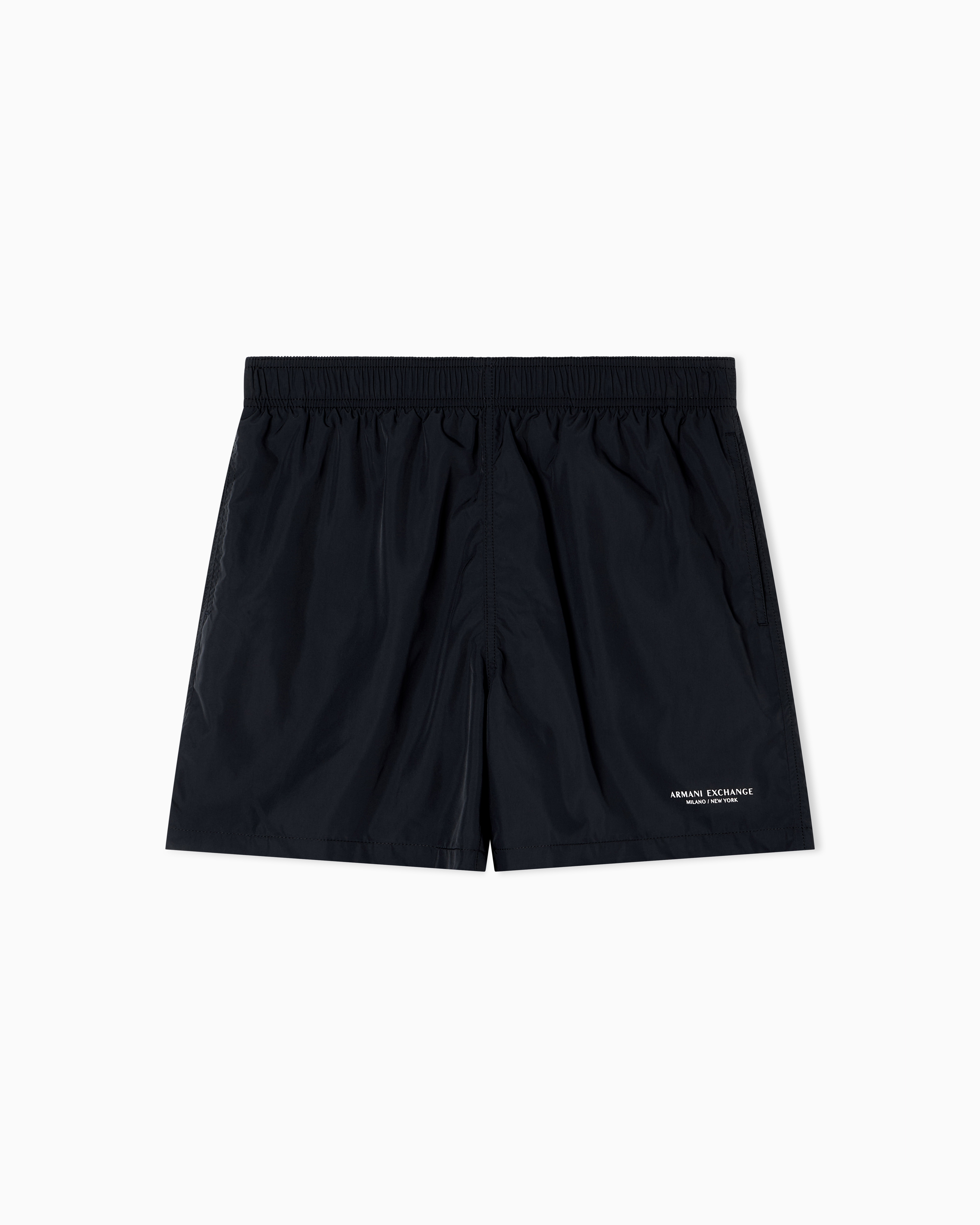 Armani Exchange - LOGO PRINT BOXER SWIM TRUNKS, Man, Black, Size: