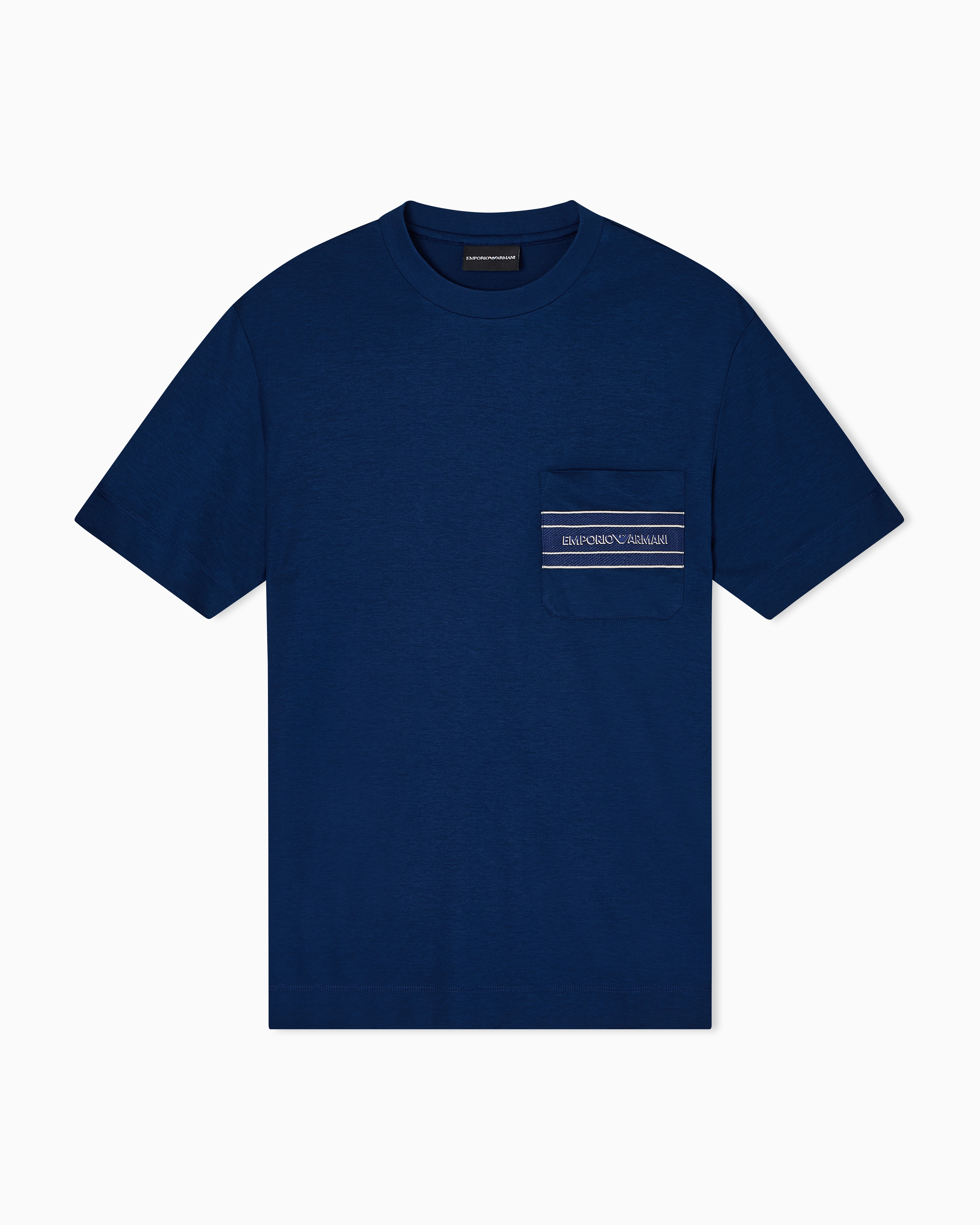 Emporio Armani - Lyocell blend jersey T-shirt with pocket and 3D-effect logo, Man, Blue, Size: