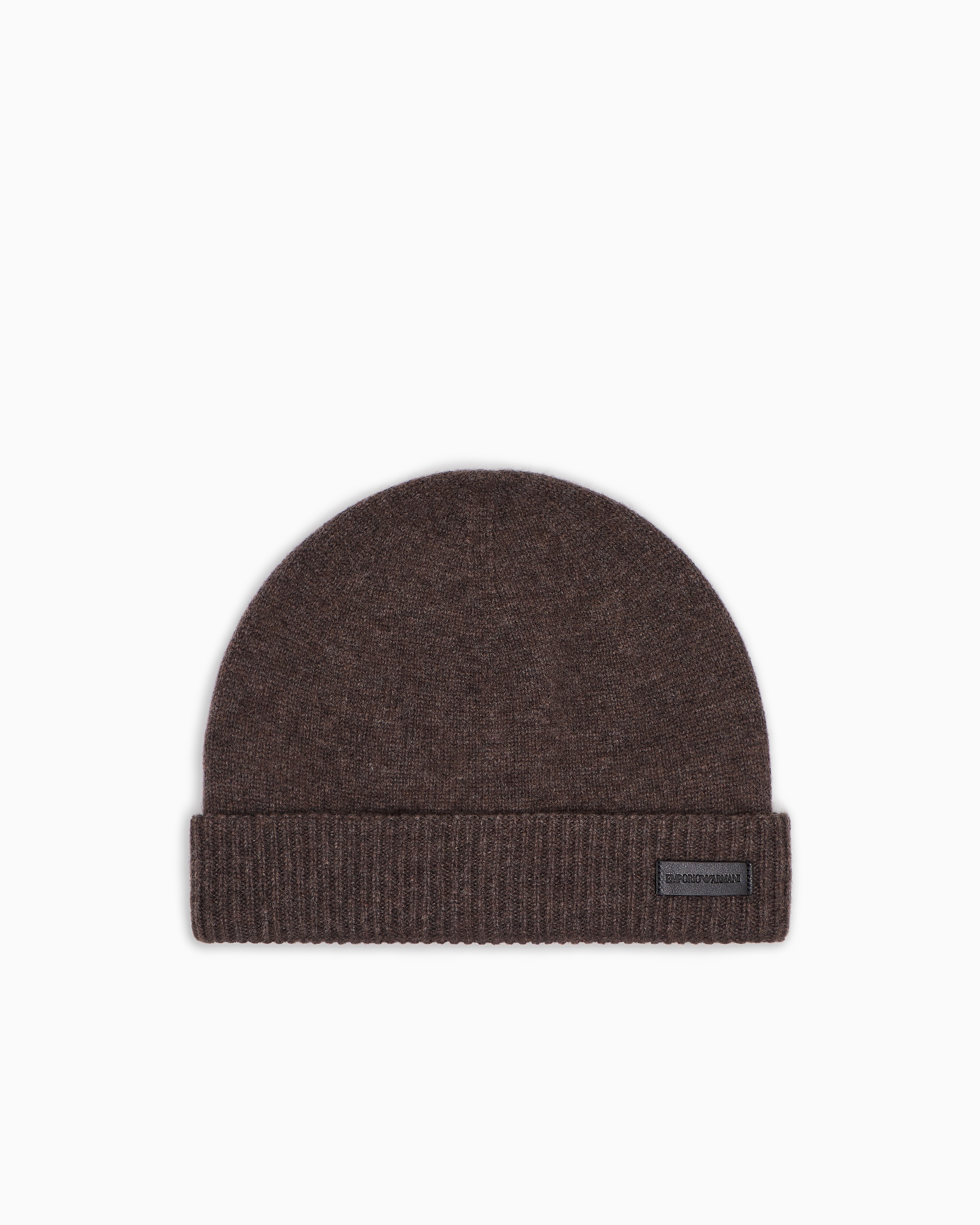 Emporio Armani Brown Pure Cashmere Beanie With Ribbed Cuff Essential