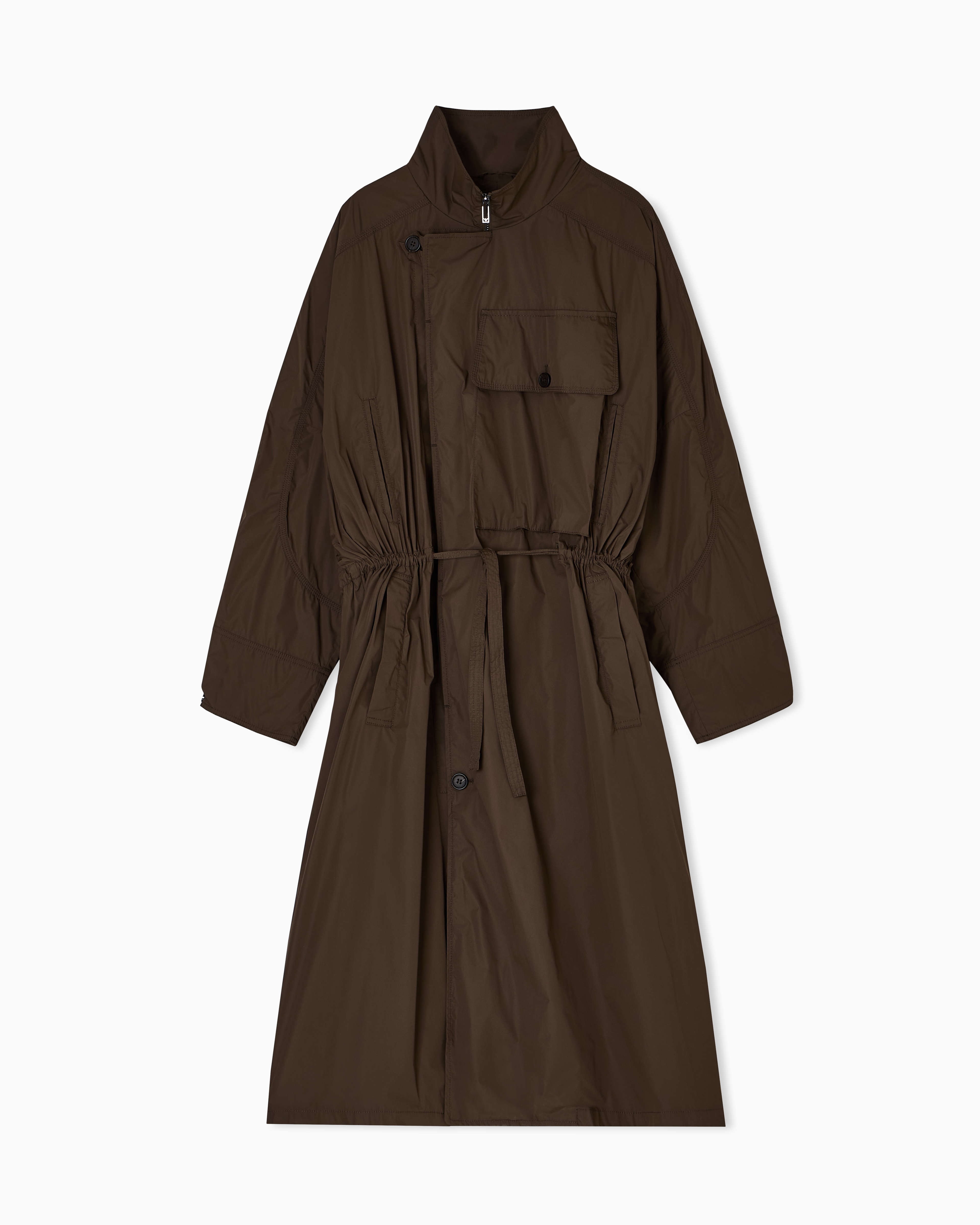 Emporio Armani - Nylon trench coat with oversized pocket, Man, Brown, Size: