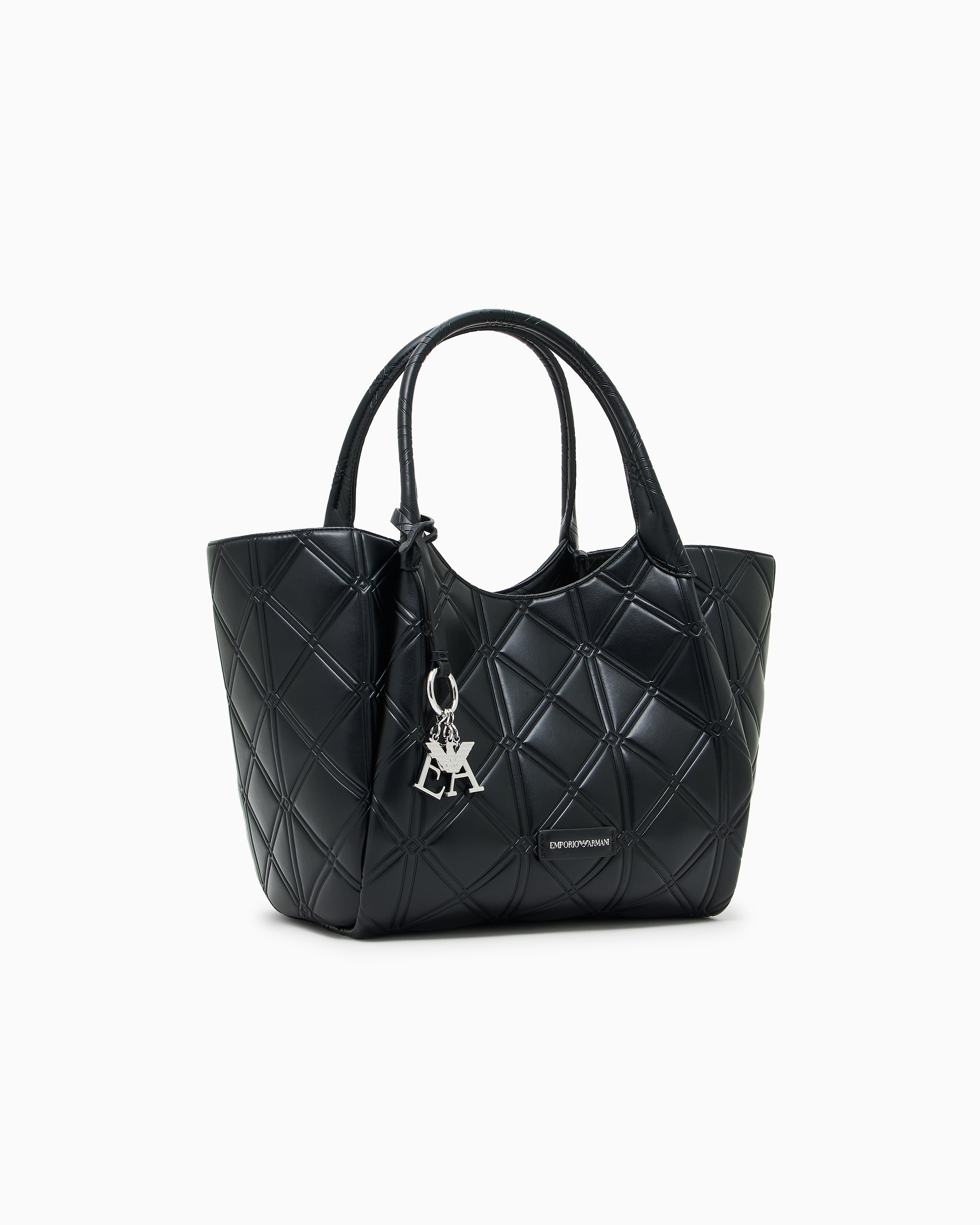 Emporio Armani - Nappa leather-effect shopper bag with embossed motif, Woman, Black, Size: TU