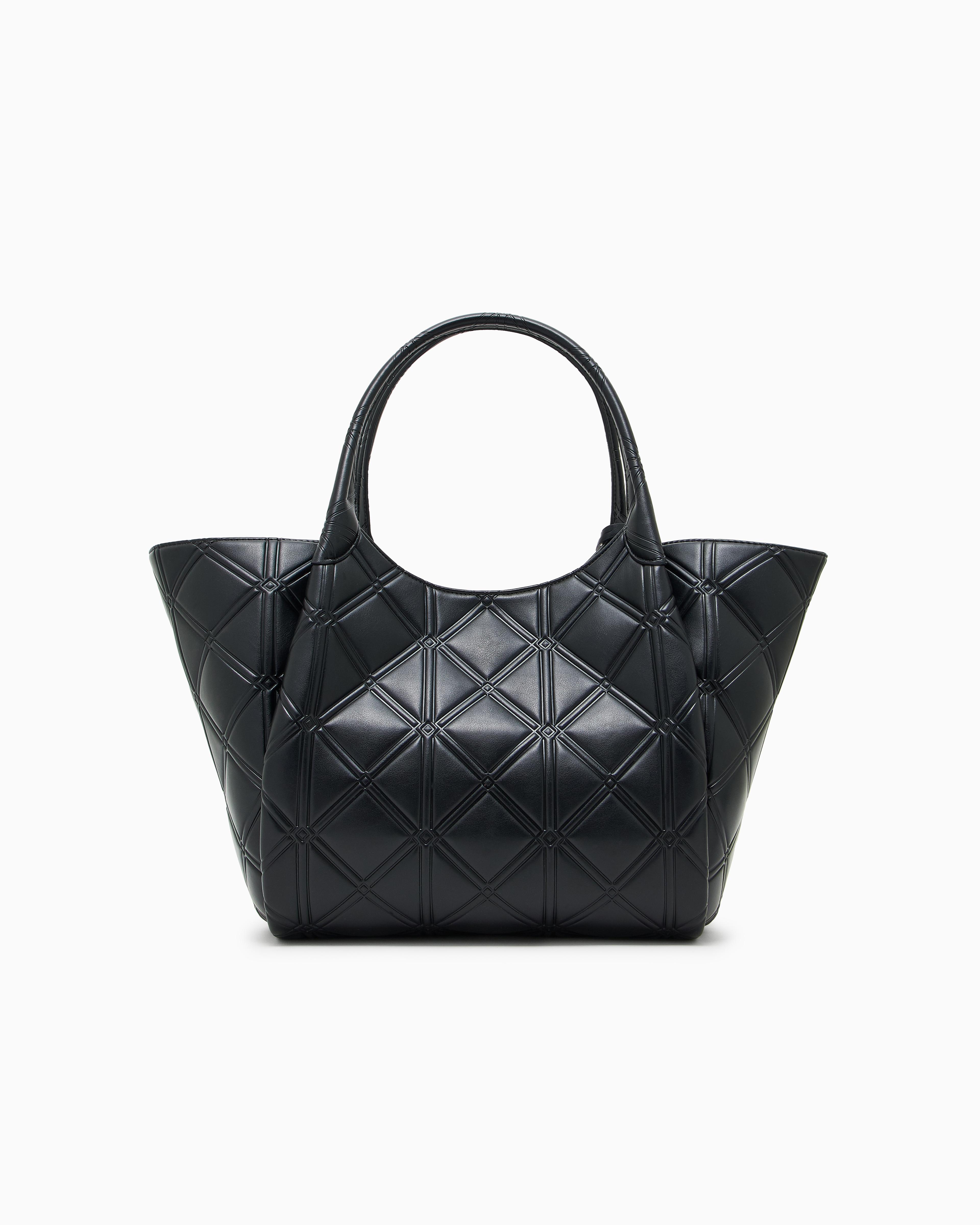 Emporio Armani - Nappa leather-effect shopper bag with embossed motif, Woman, Black, Size: TU