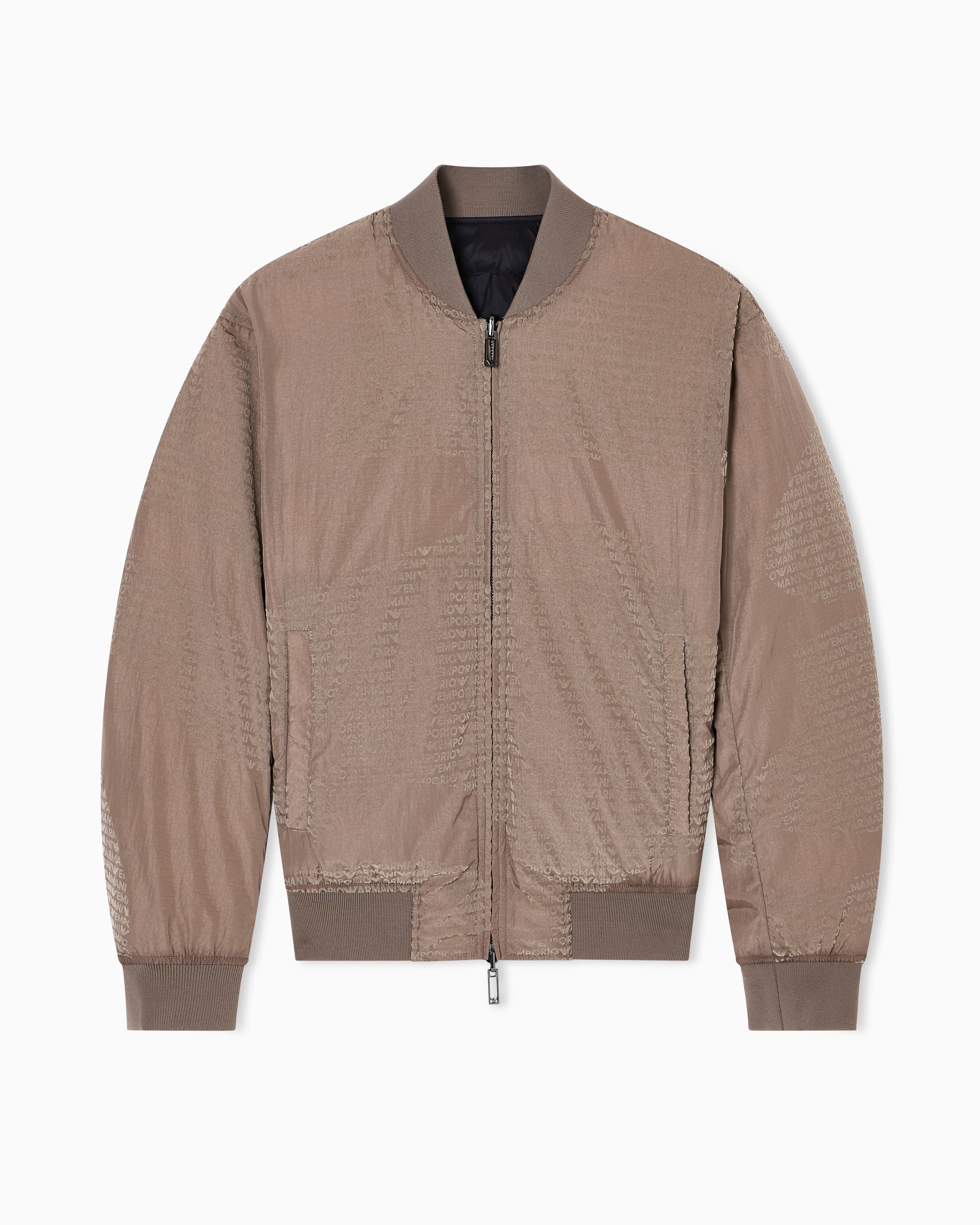 Emporio Armani - Reversible nylon blouson with flocked logo lettering, Man, Beige, Size: