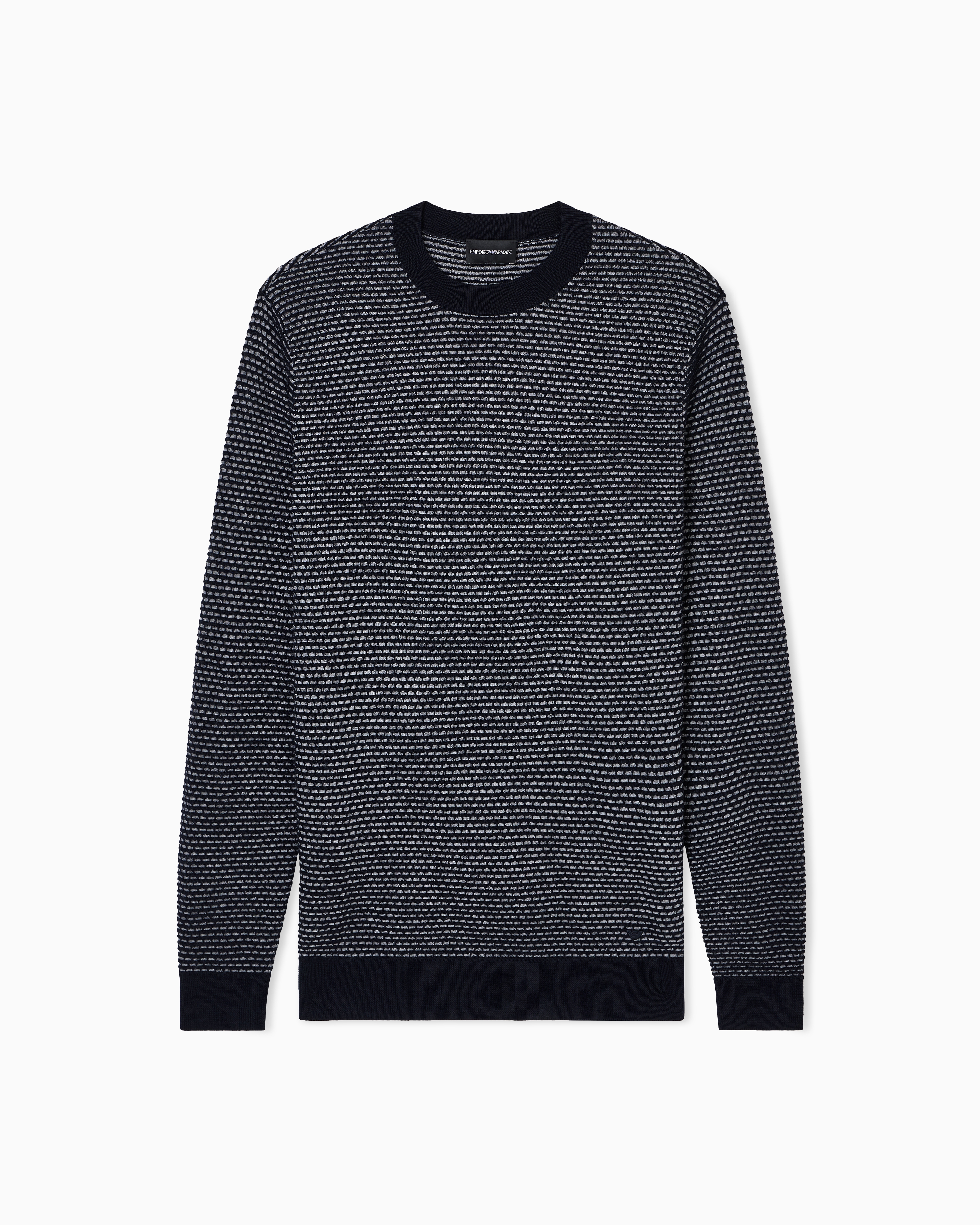 Emporio Armani Textured Dot Virgin Wool Crewneck Sweater In Black