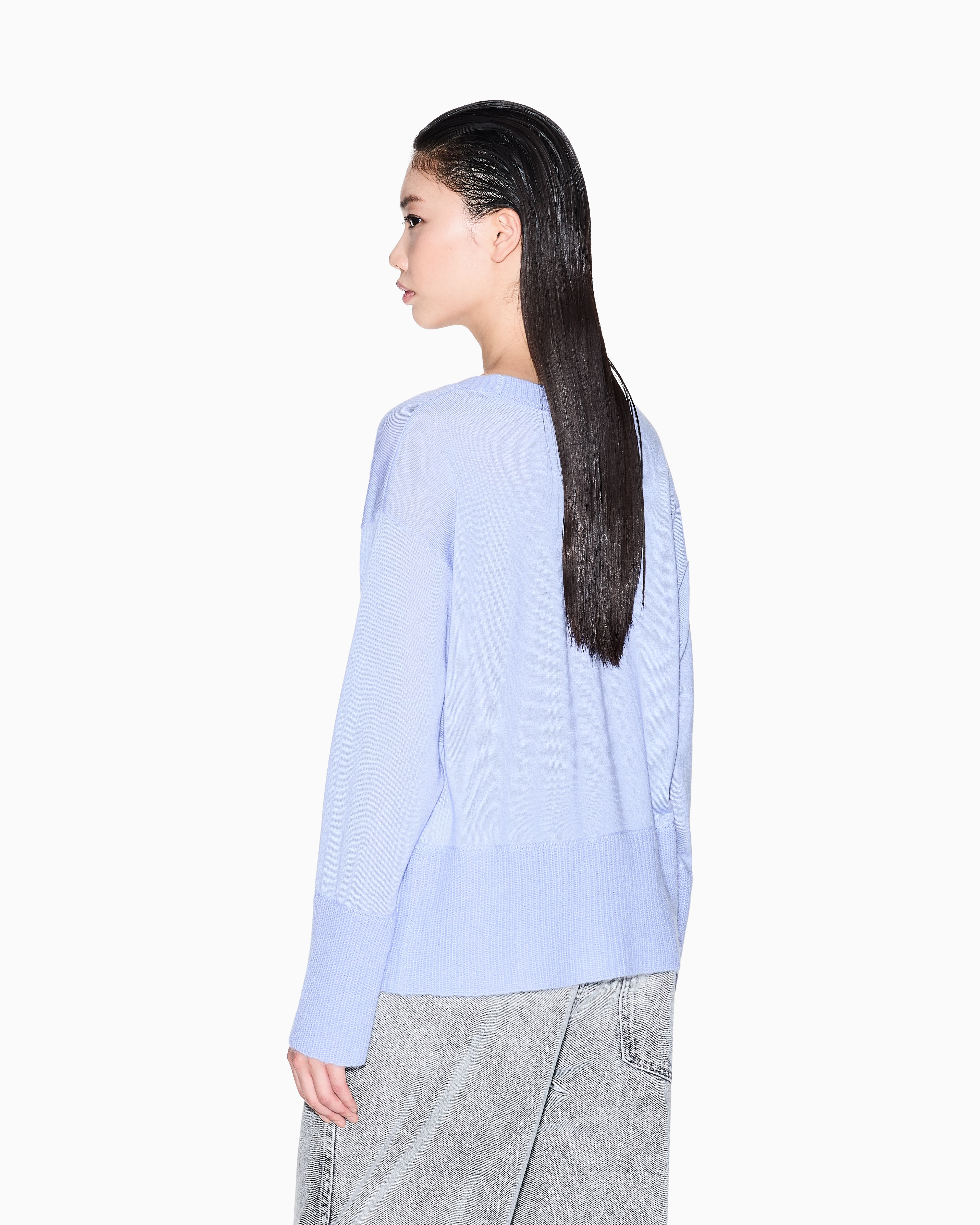 Armani Exchange - Mixed yarn sweater, Woman, Light Blue, Size: