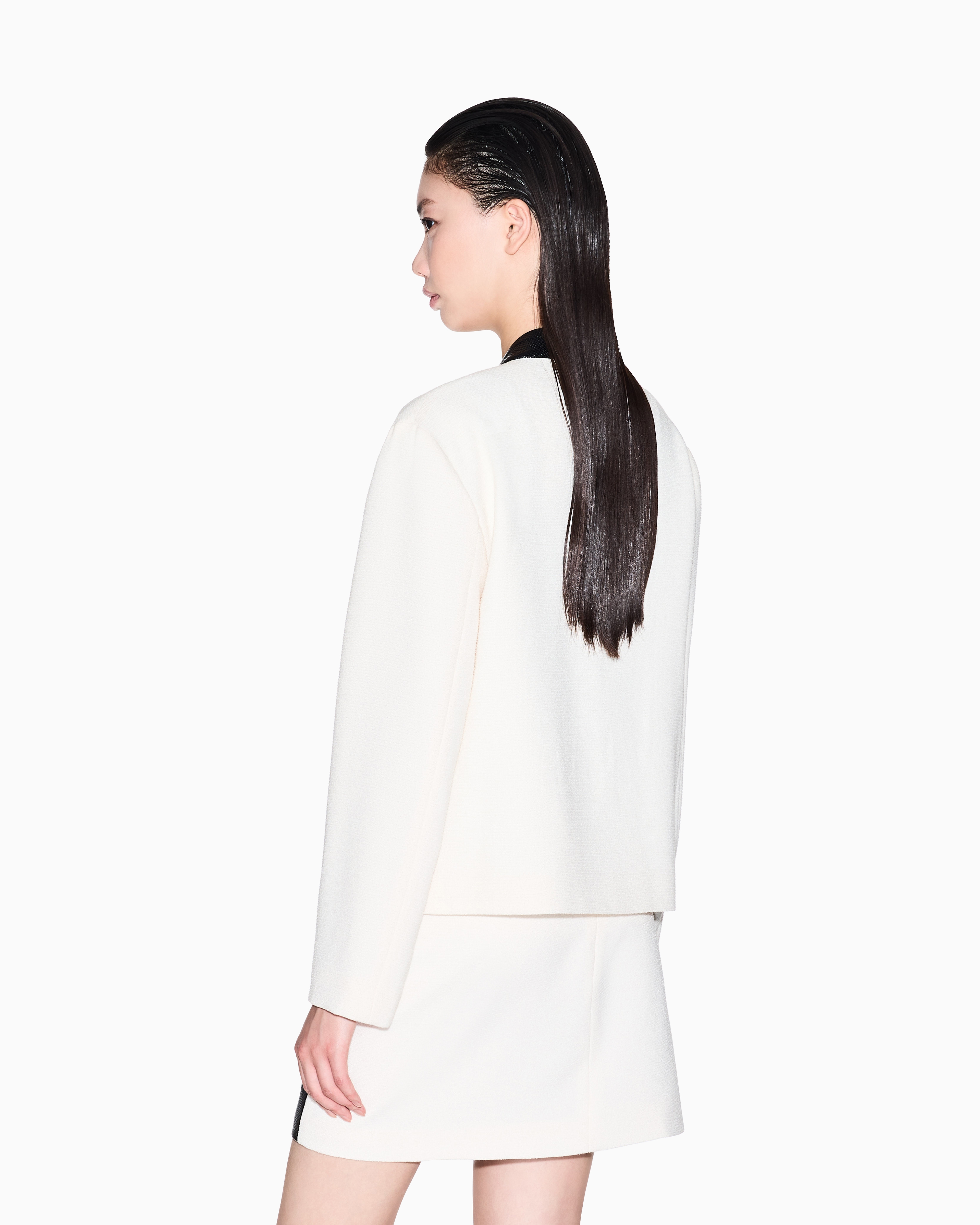 Cropped Jacket with Faux-Leather Details