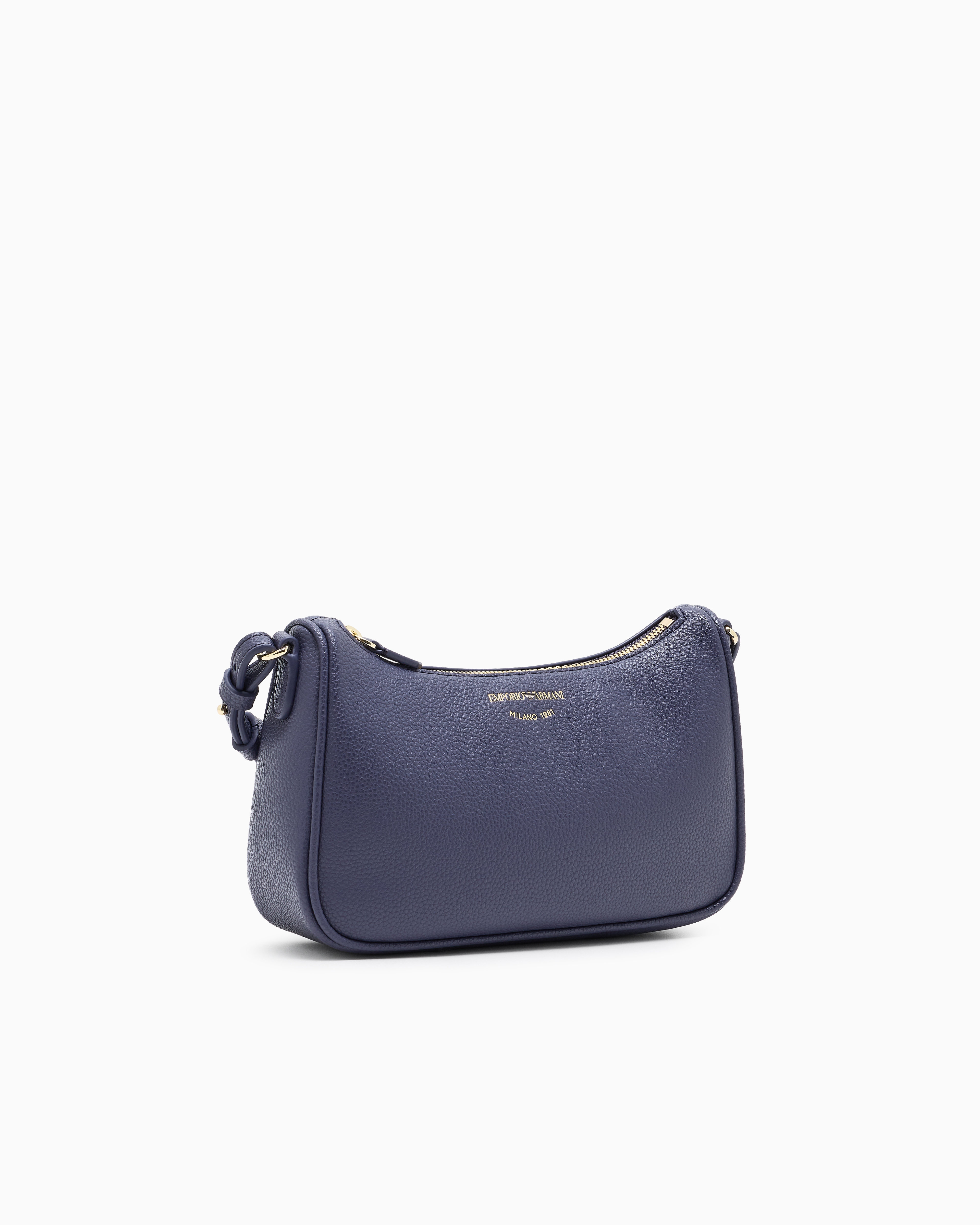 Pebbled shoulder bag with a zip closure and adjustable strap