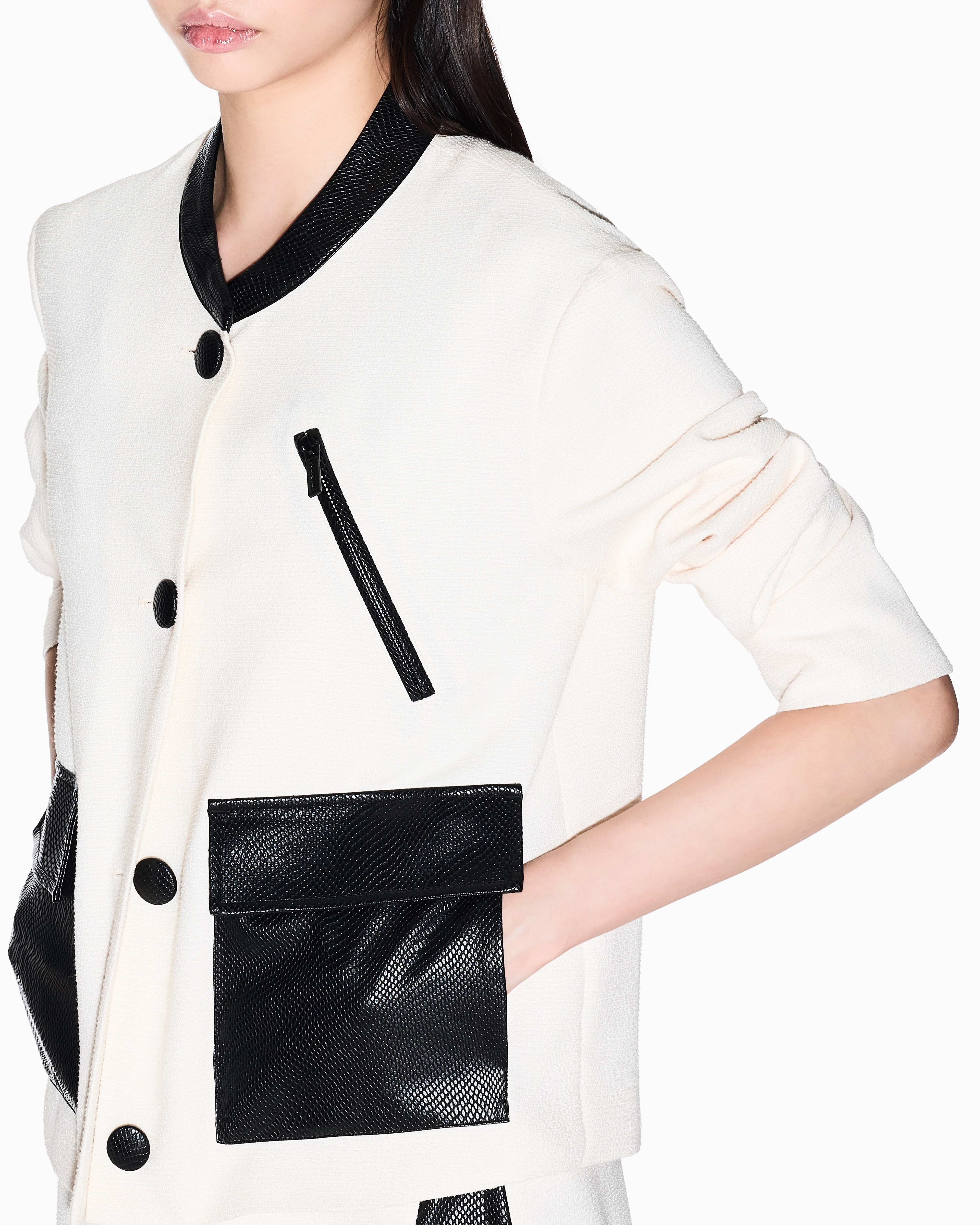 Cropped Jacket with Faux-Leather Details
