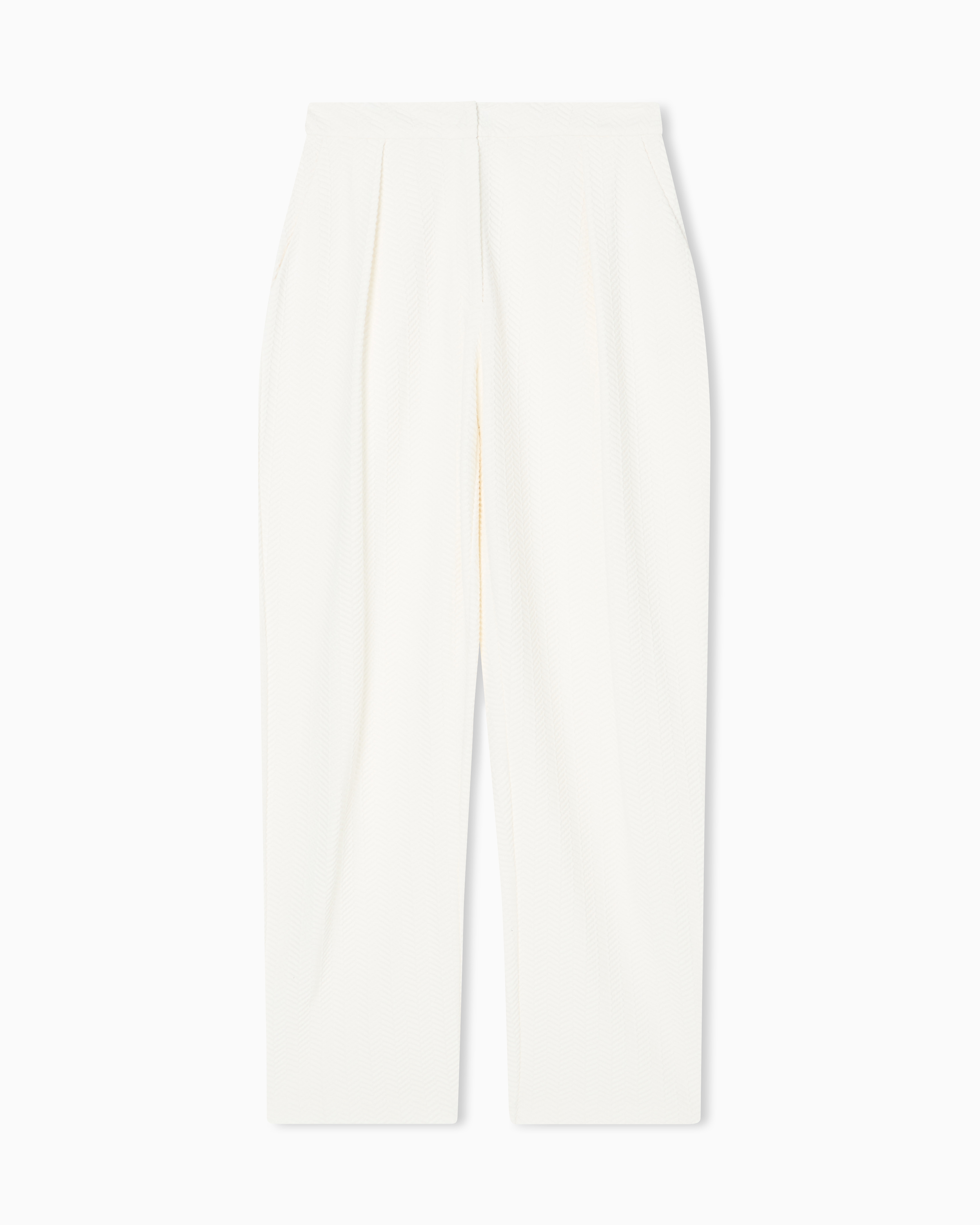 Emporio Armani White Asv Chevron Motif Jersey Trousers With Pleats