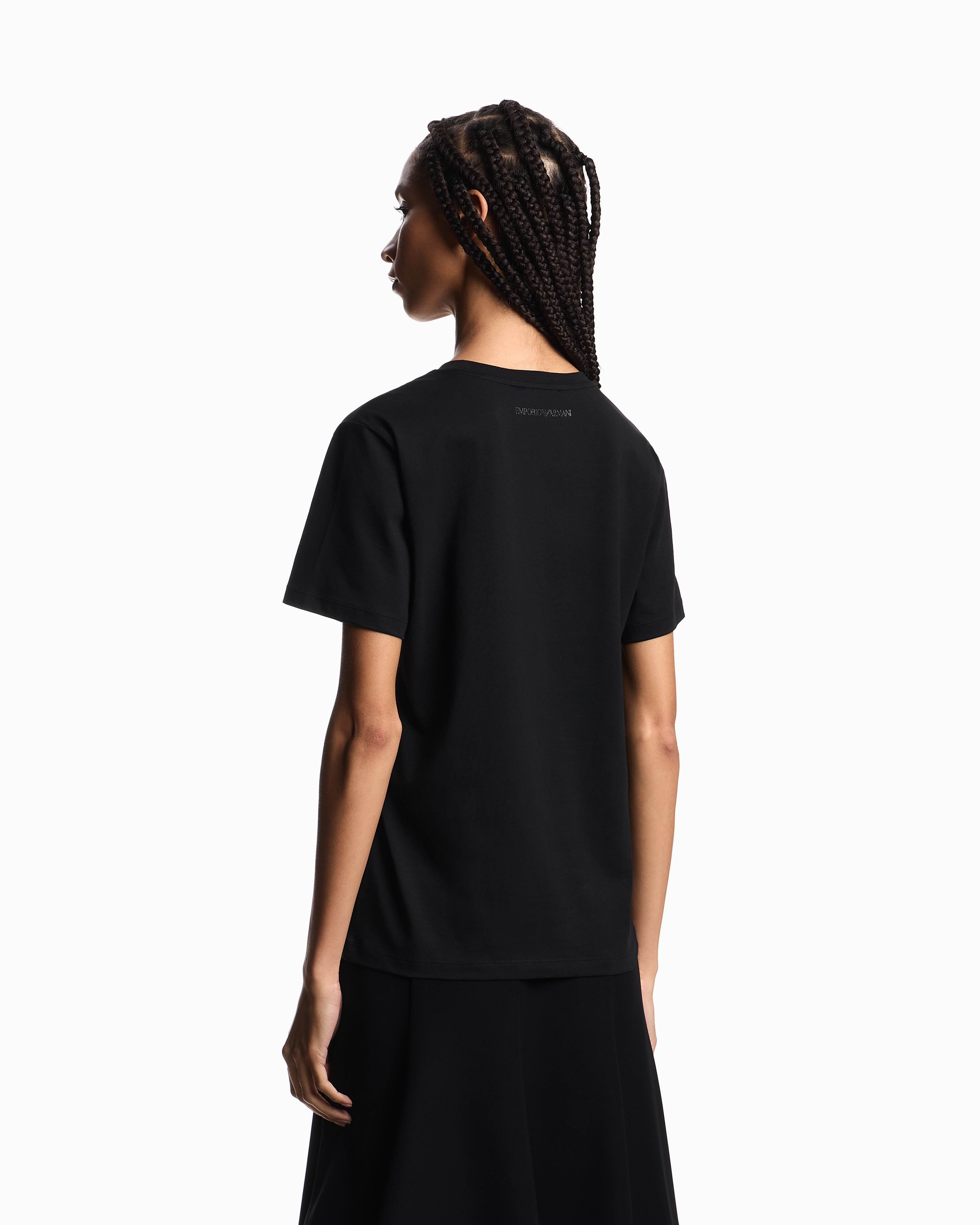 Emporio Armani - ASV organic-jersey T-shirt with a flocked logo print, Woman, Black, Size: