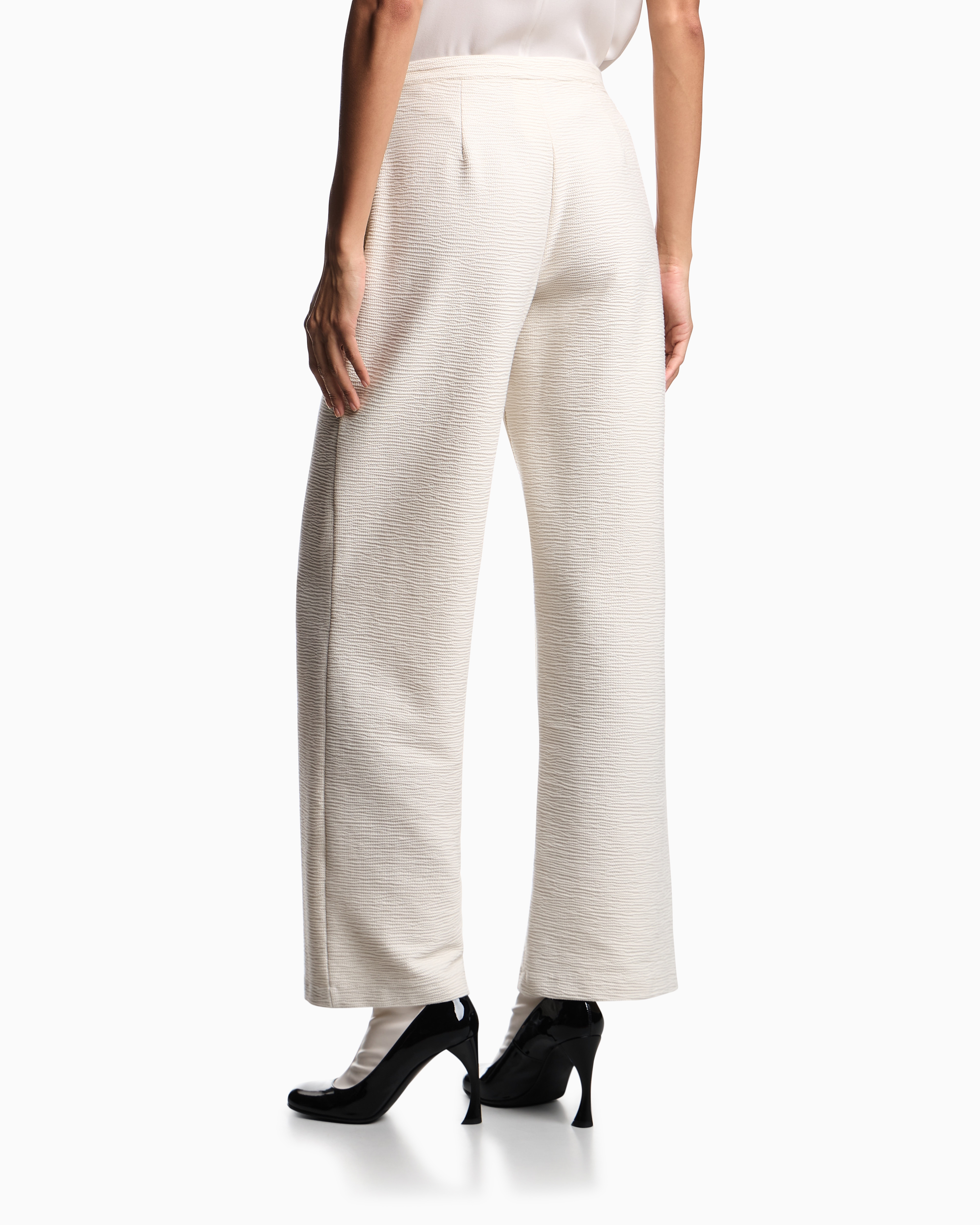 Emporio Armani - ASV embossed, textured jersey palazzo trousers, Woman, Beige, Size: