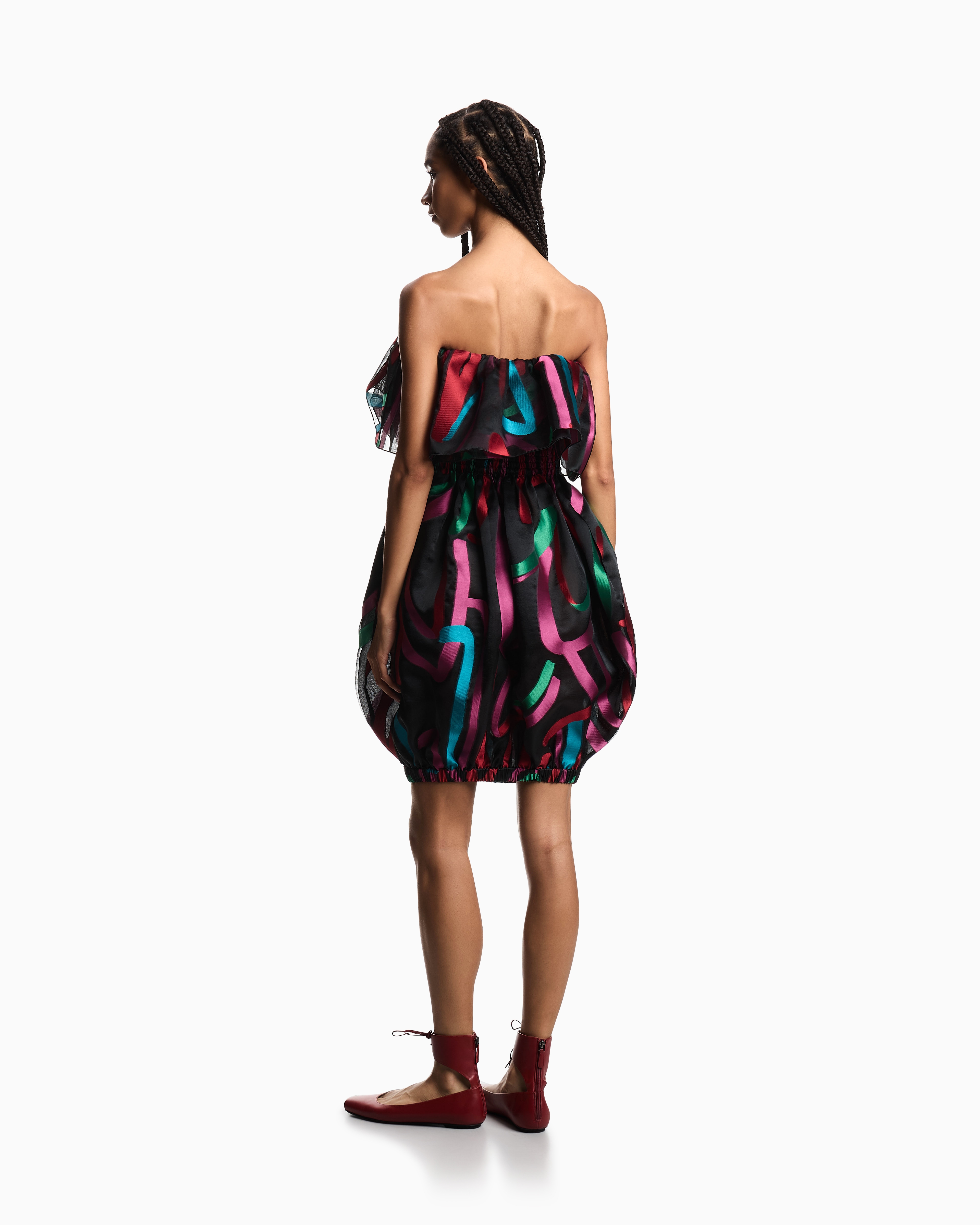 Emporio Armani - Multicoloured fil coupé organza dress with a ruffle, Woman, Size: