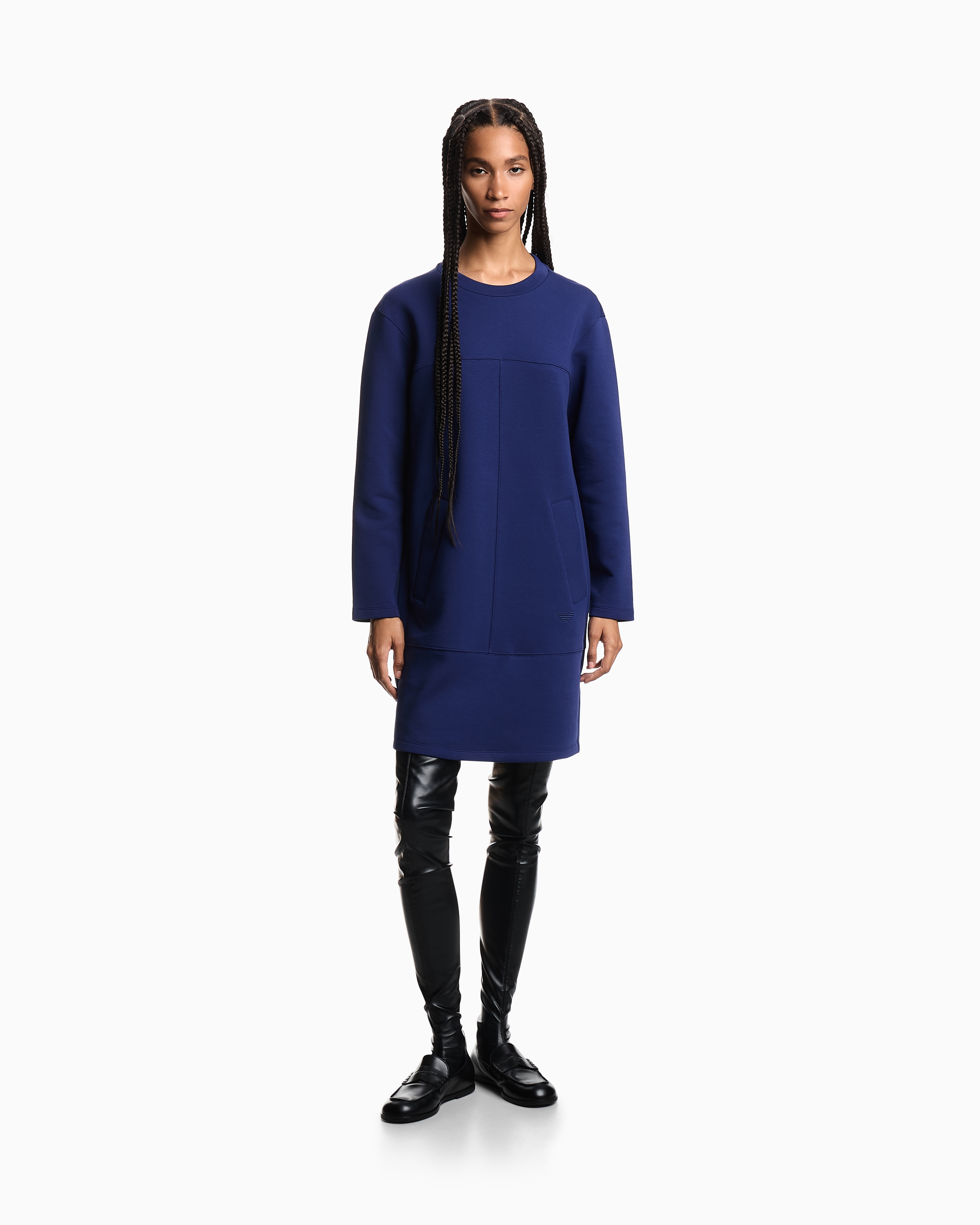 Emporio Armani - Double jersey crew-neck dress, Woman, Blue, Size: