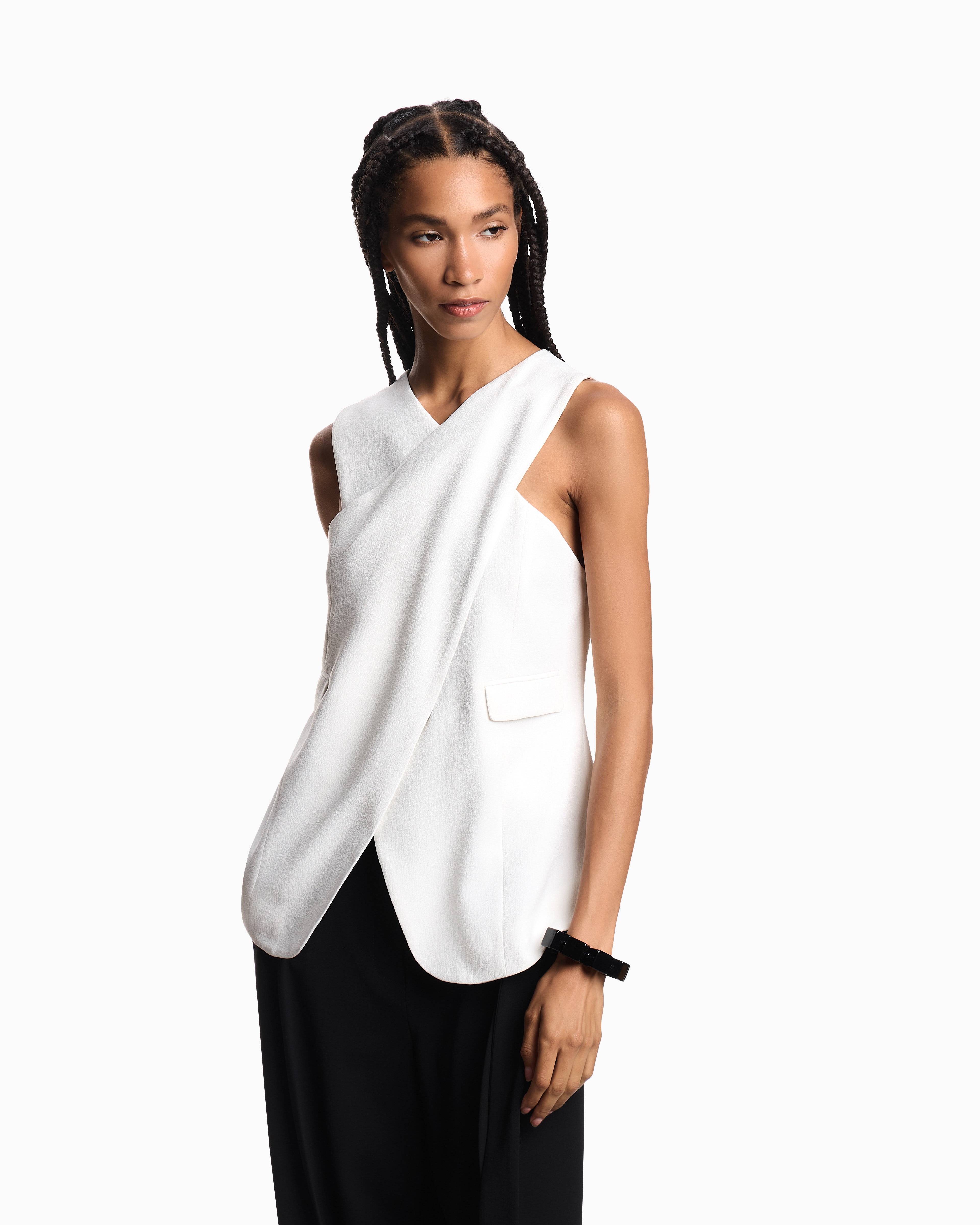 Emporio Armani - Stretch sandblasted fabric crossover top, Woman, Beige, Size:
