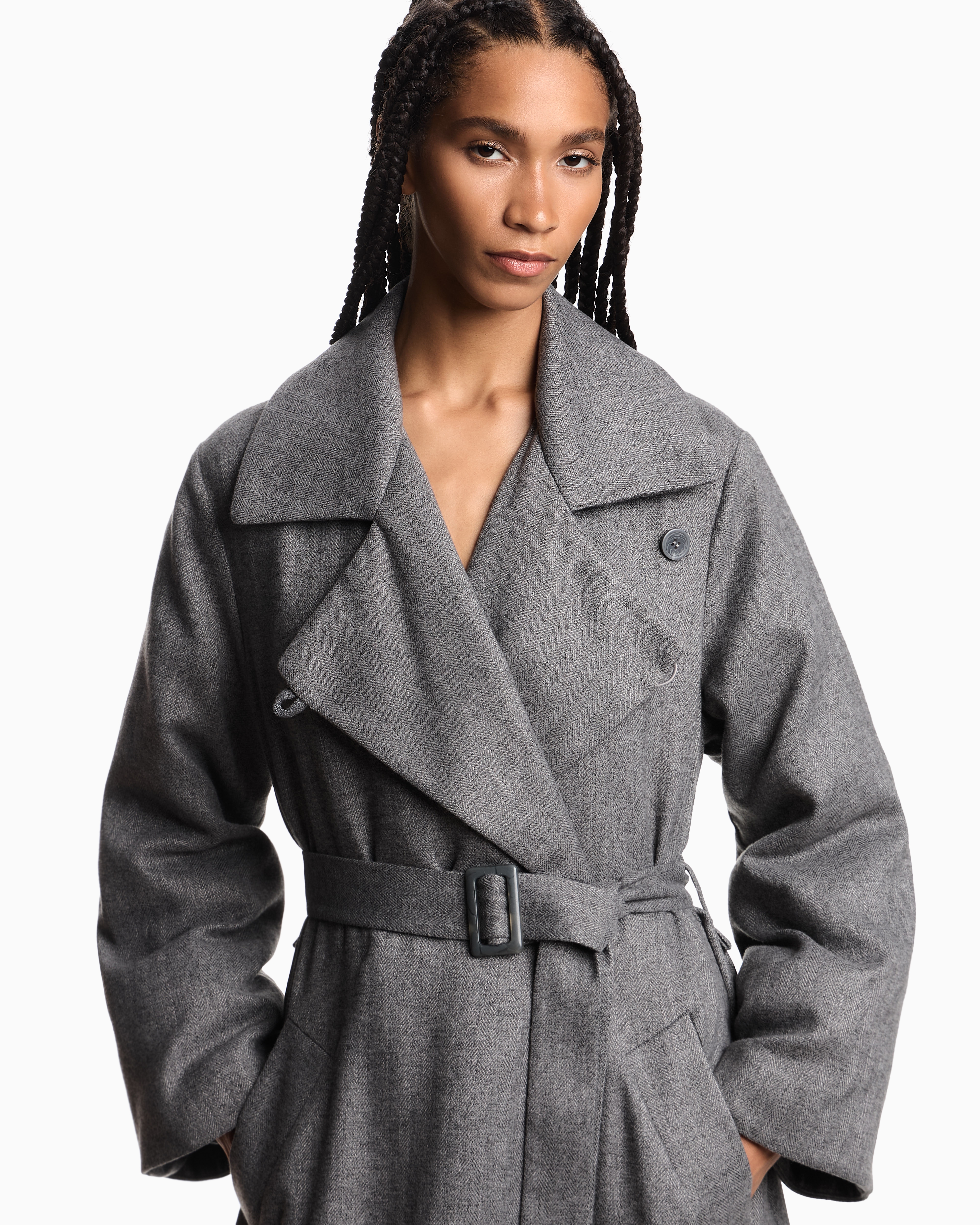 Emporio Armani - Coat water-repellent fabric with a chevron motif, Woman, Grey, Size: