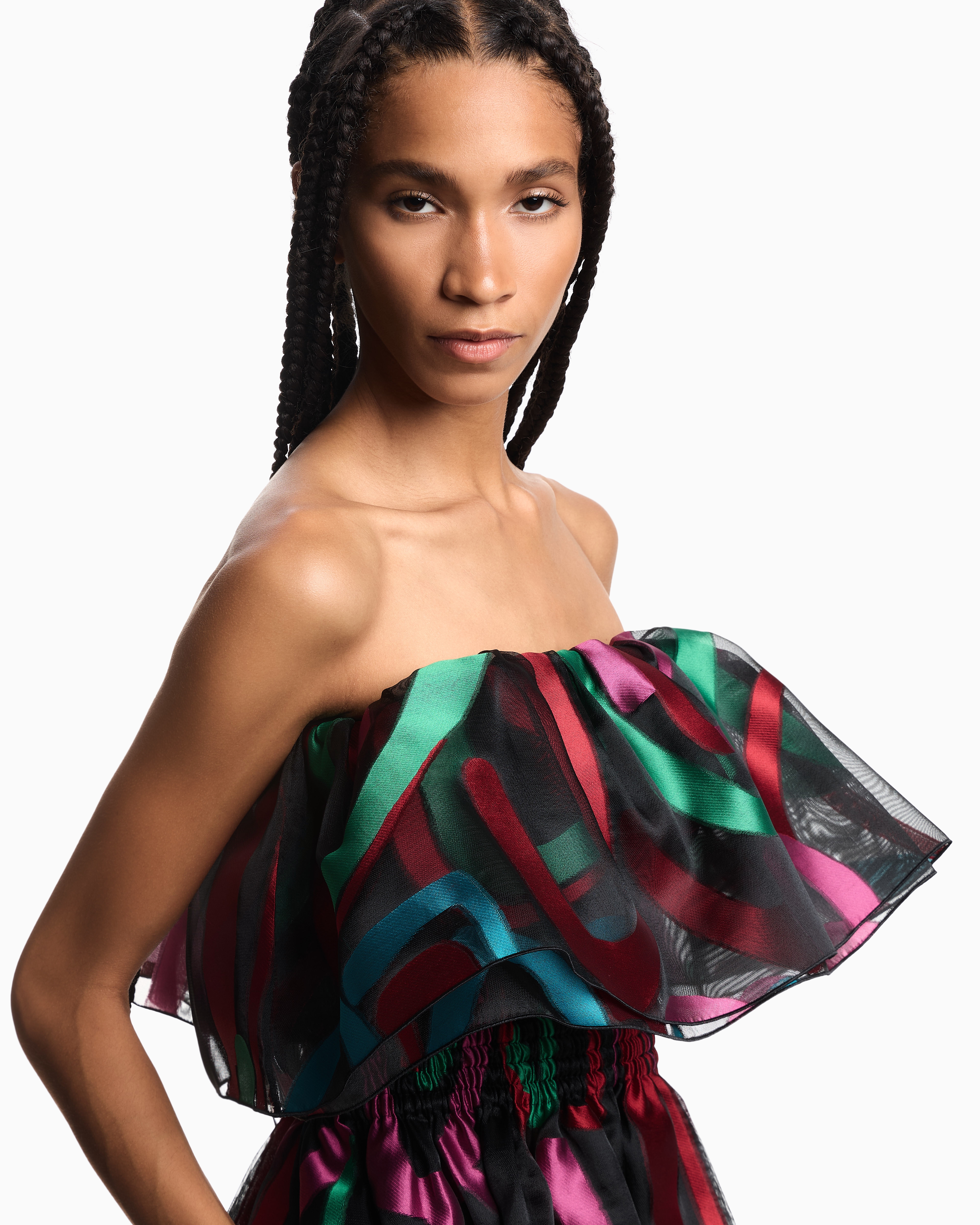 Emporio Armani - Multicoloured fil coupé organza dress with a ruffle, Woman, Size:
