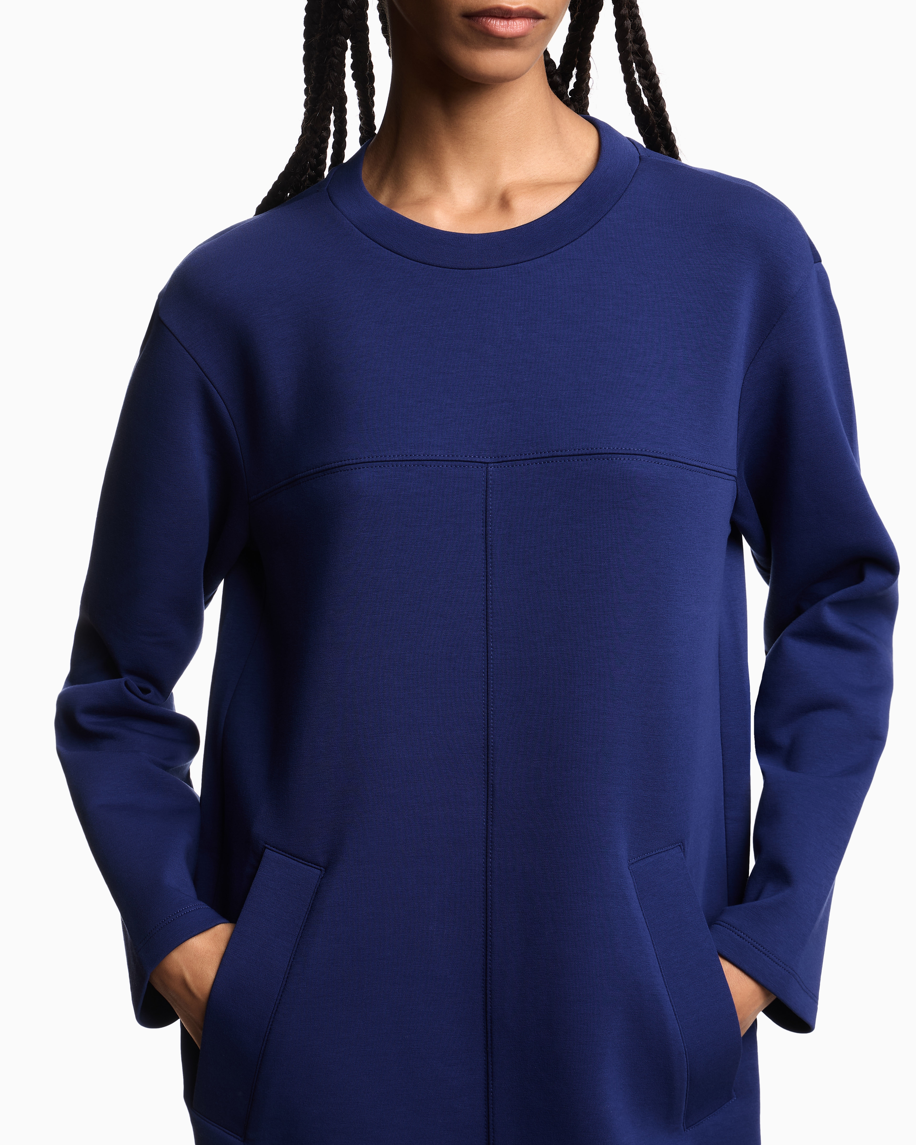 Emporio Armani - Double jersey crew-neck dress, Woman, Blue, Size: