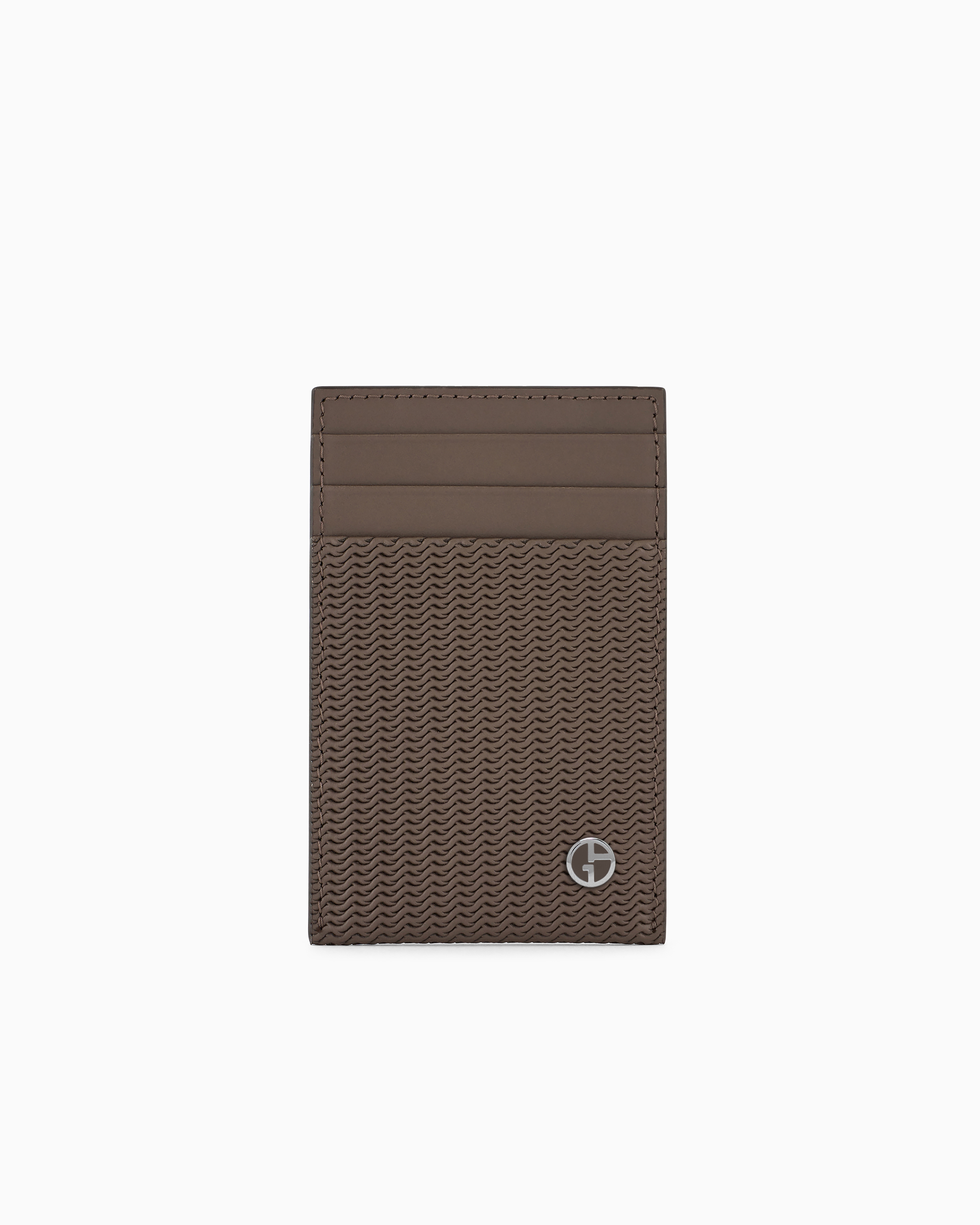 Giorgio Armani Brown Card Holder In Embossed Leather