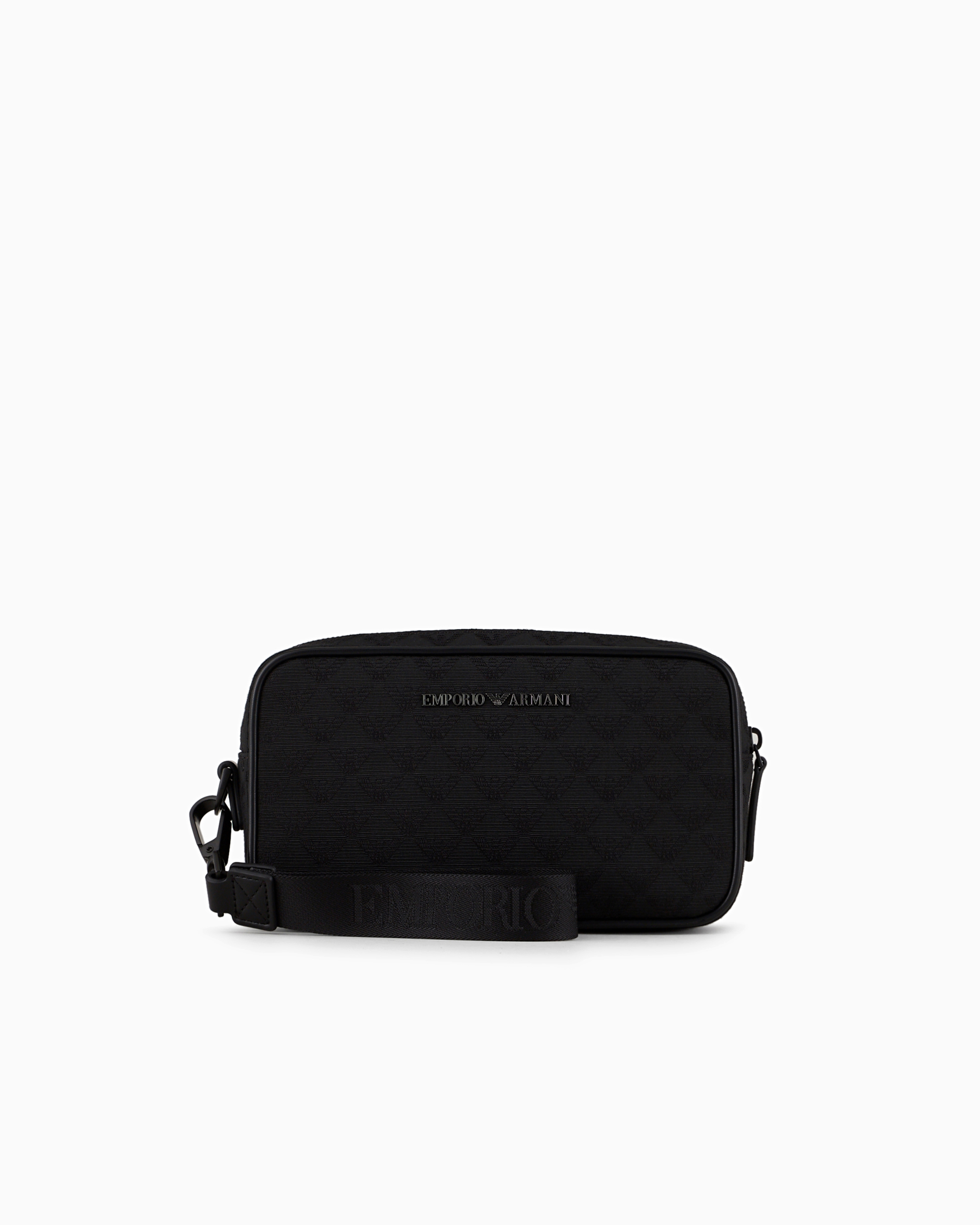 Emporio Armani Black Nylon Washbag With All-Over Jacquard Eagle