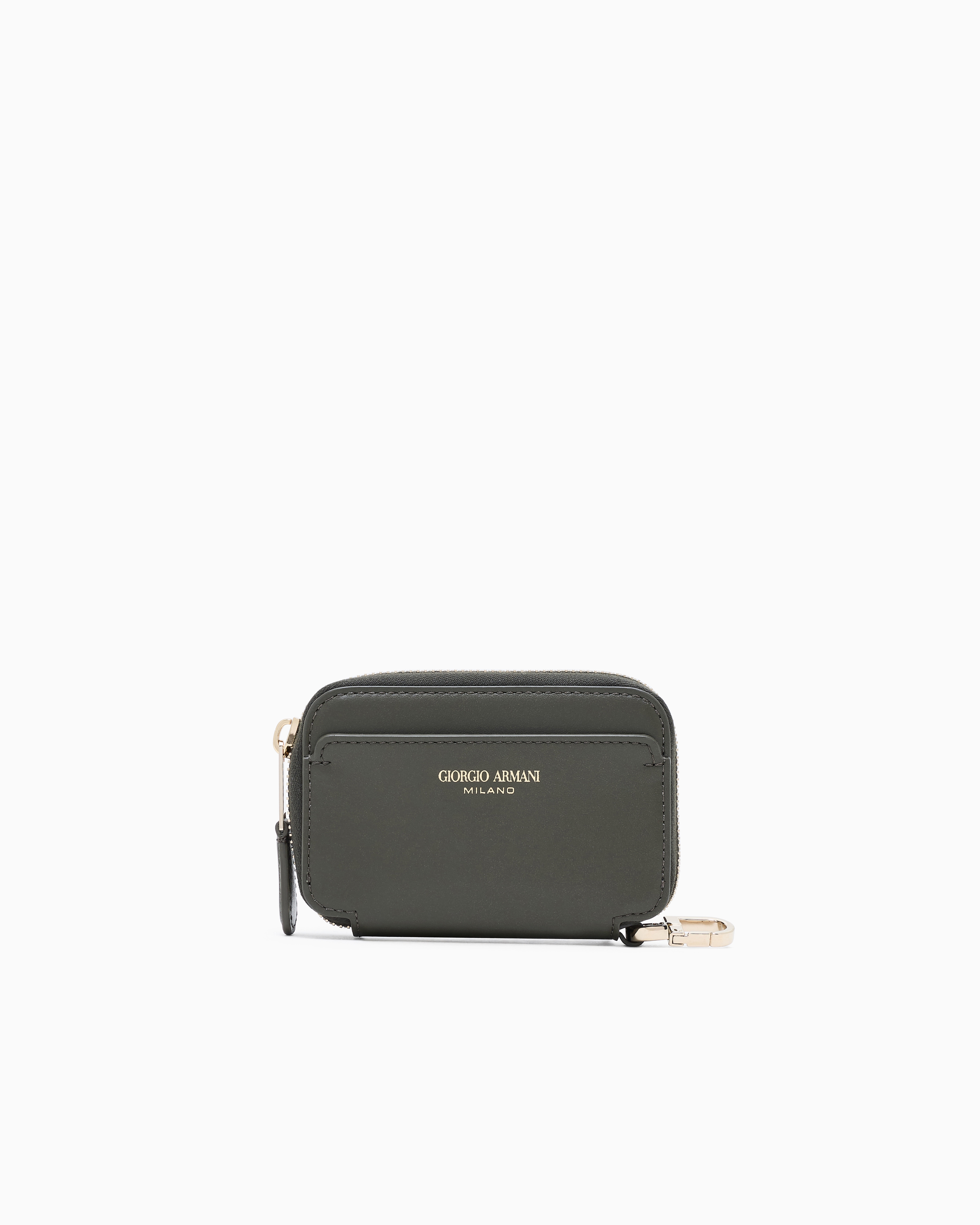 Giorgio Armani Green Leather Mini Wraparound-Zip Wallet