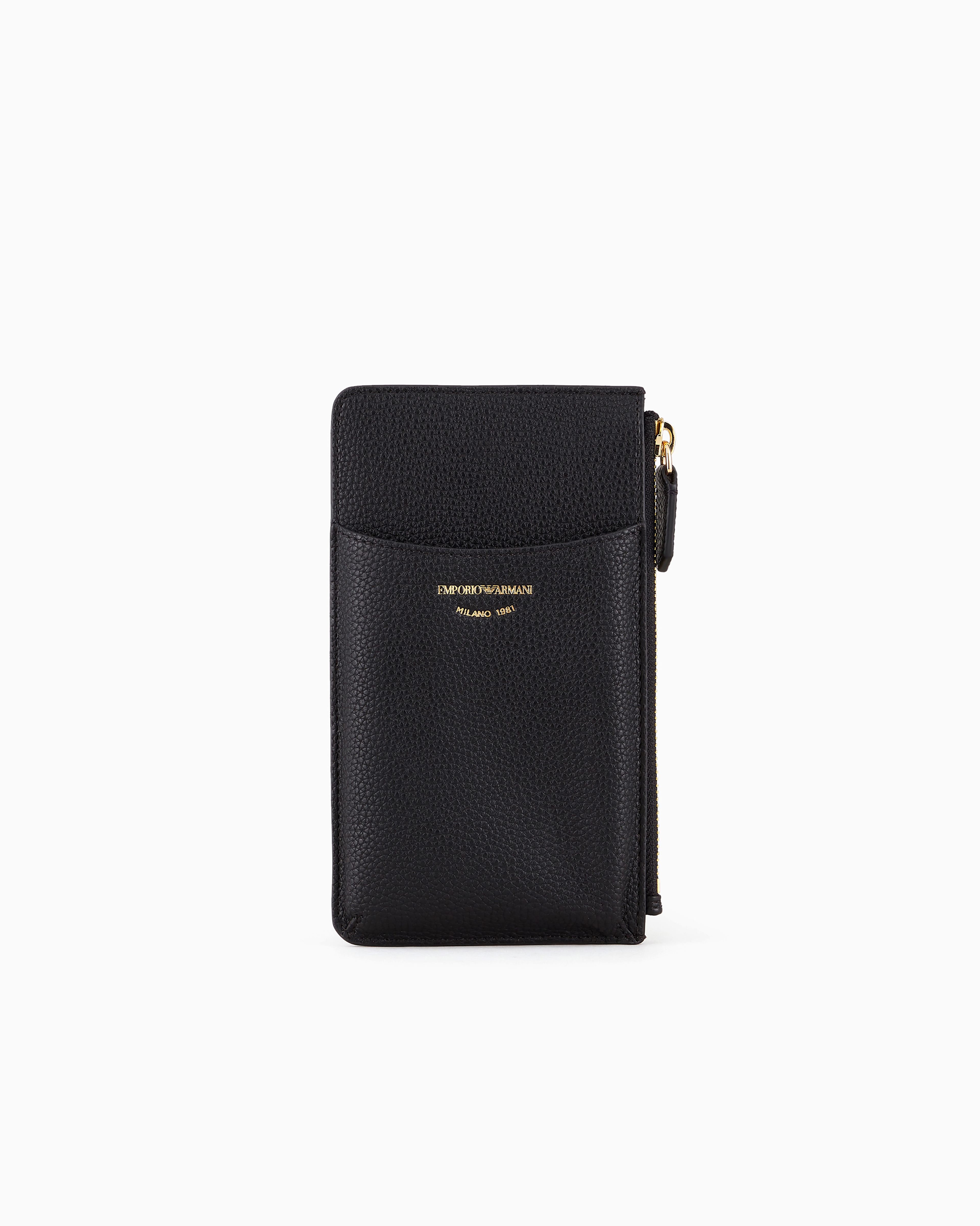Emporio Armani - Deer-print MyEA phone case with zip and pockets, Woman, Black, Size: TU