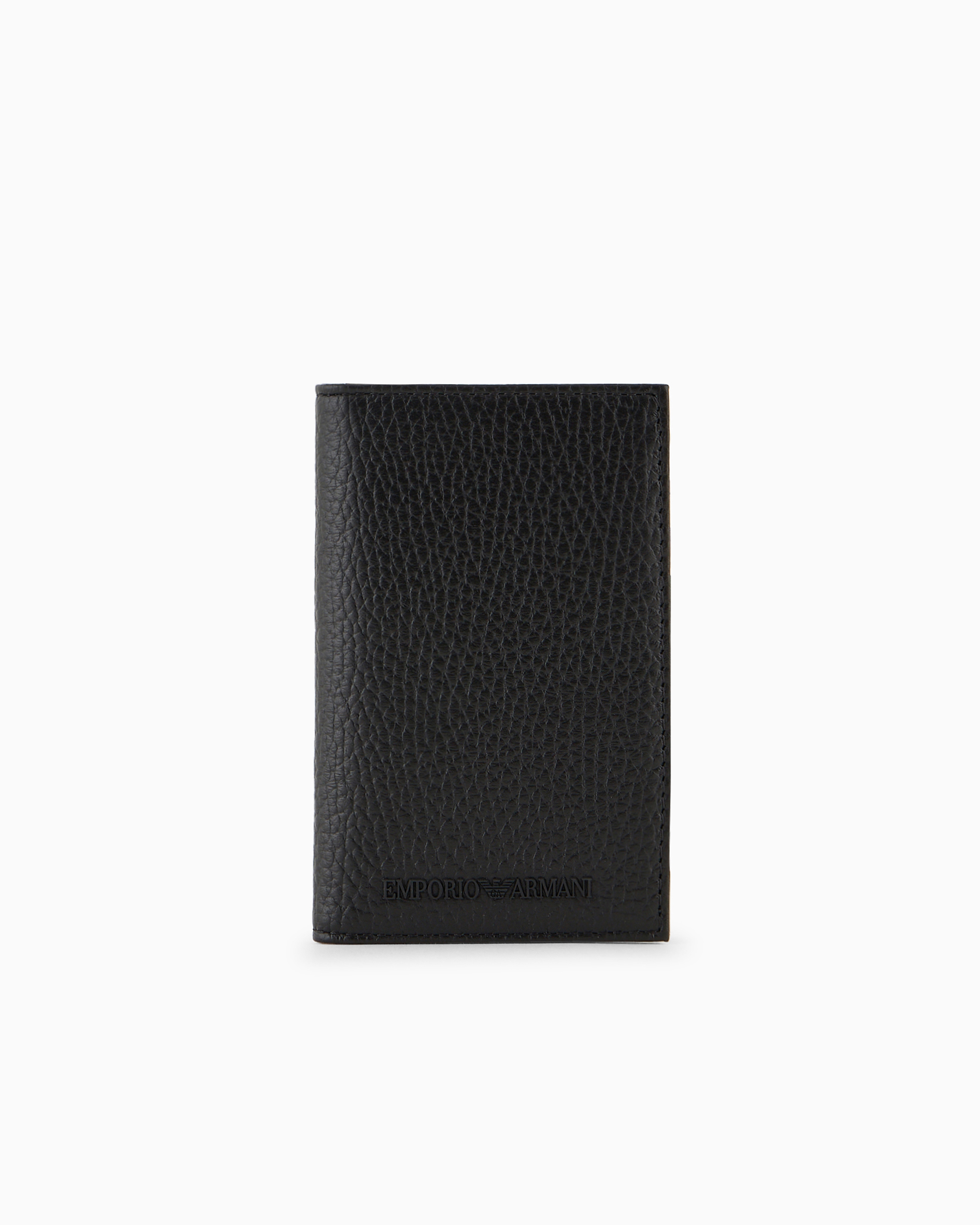 Emporio Armani Black Zipped, Tumbled-Leather Bi-Fold Card Holder