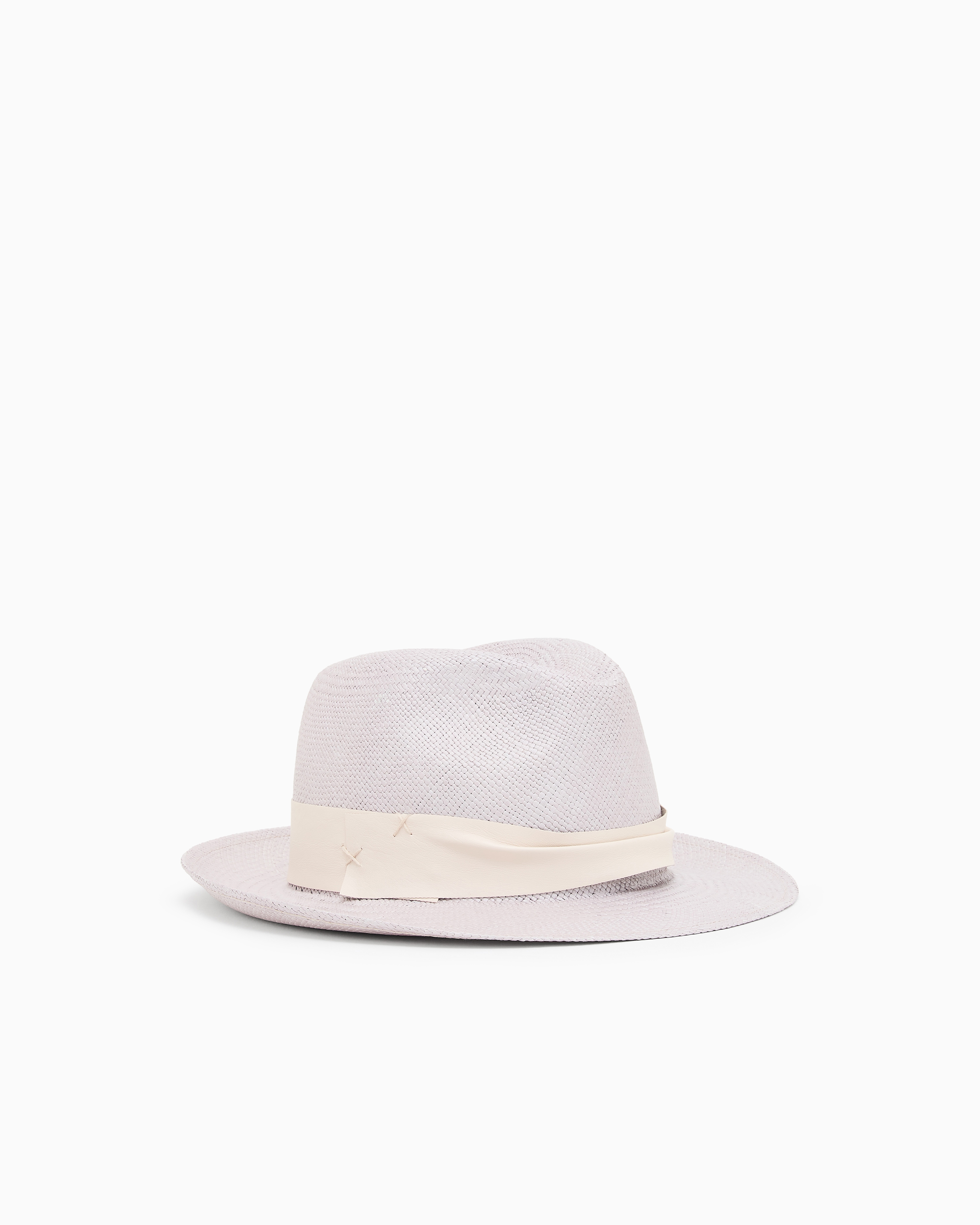 Giorgio Armani Grey Wide Brim Hat In Woven Straw With Leather Band