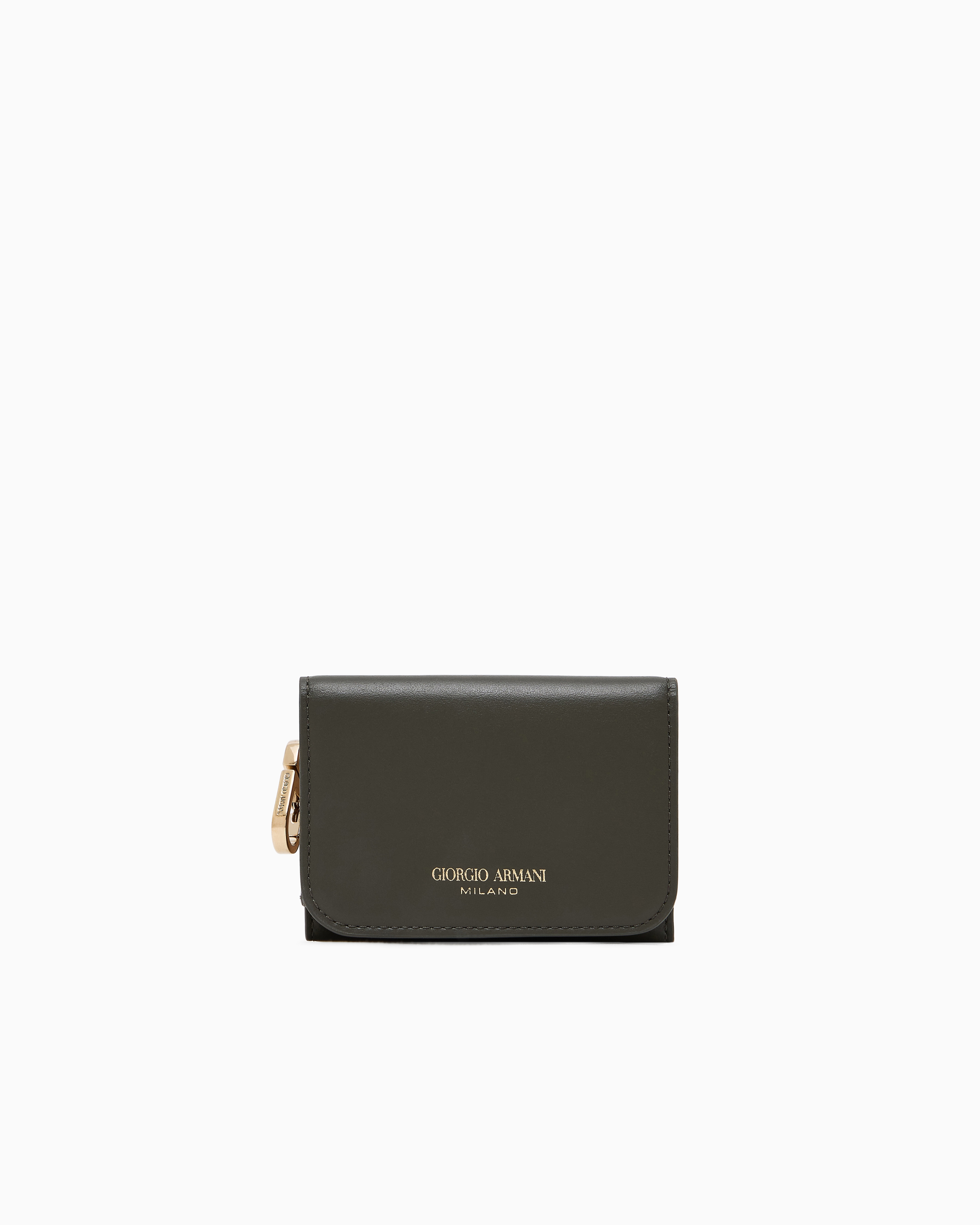 Giorgio Armani Green Leather Mini Trifold Wallet