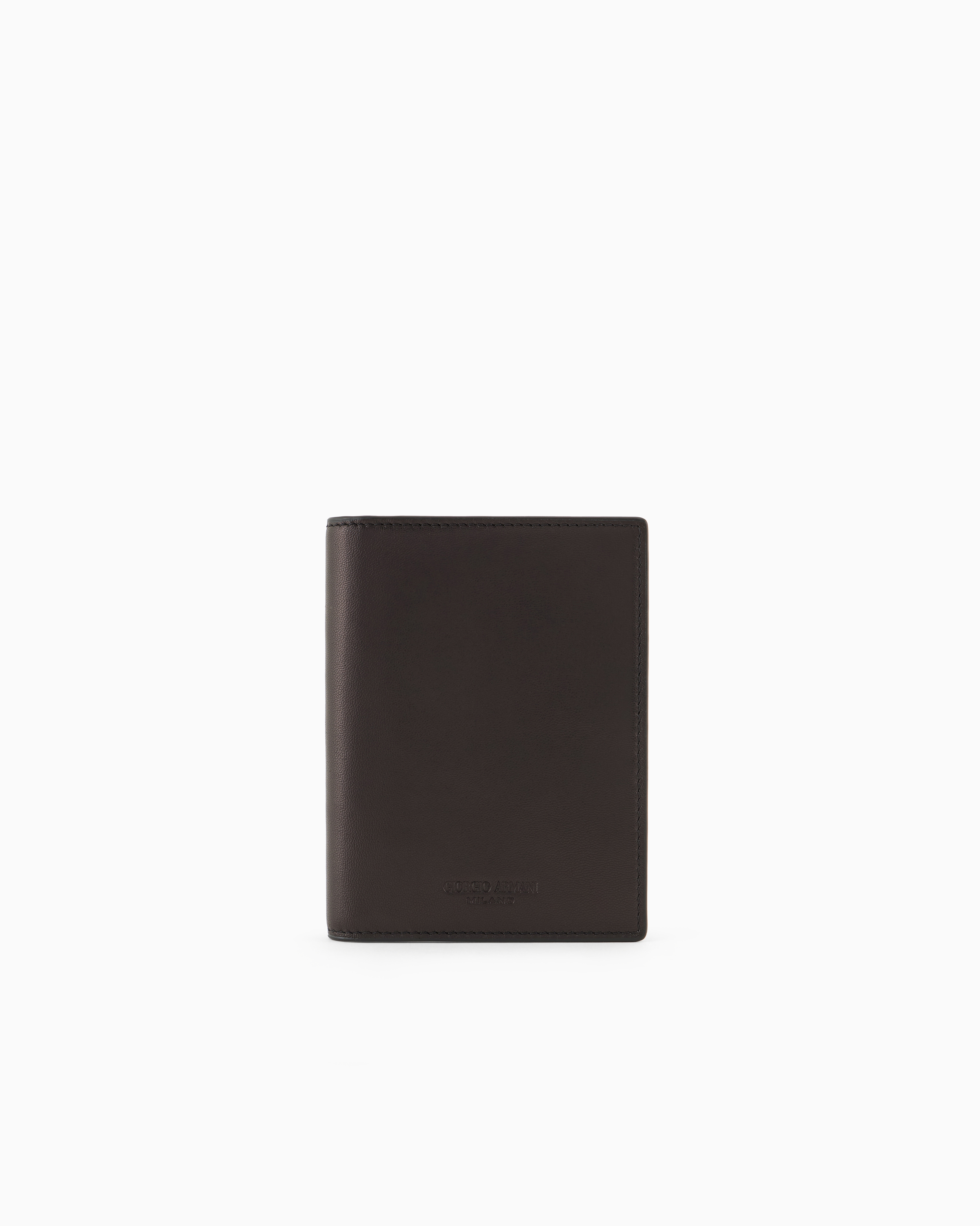 Giorgio Armani Black Nappa Leather Bifold Passport Holder