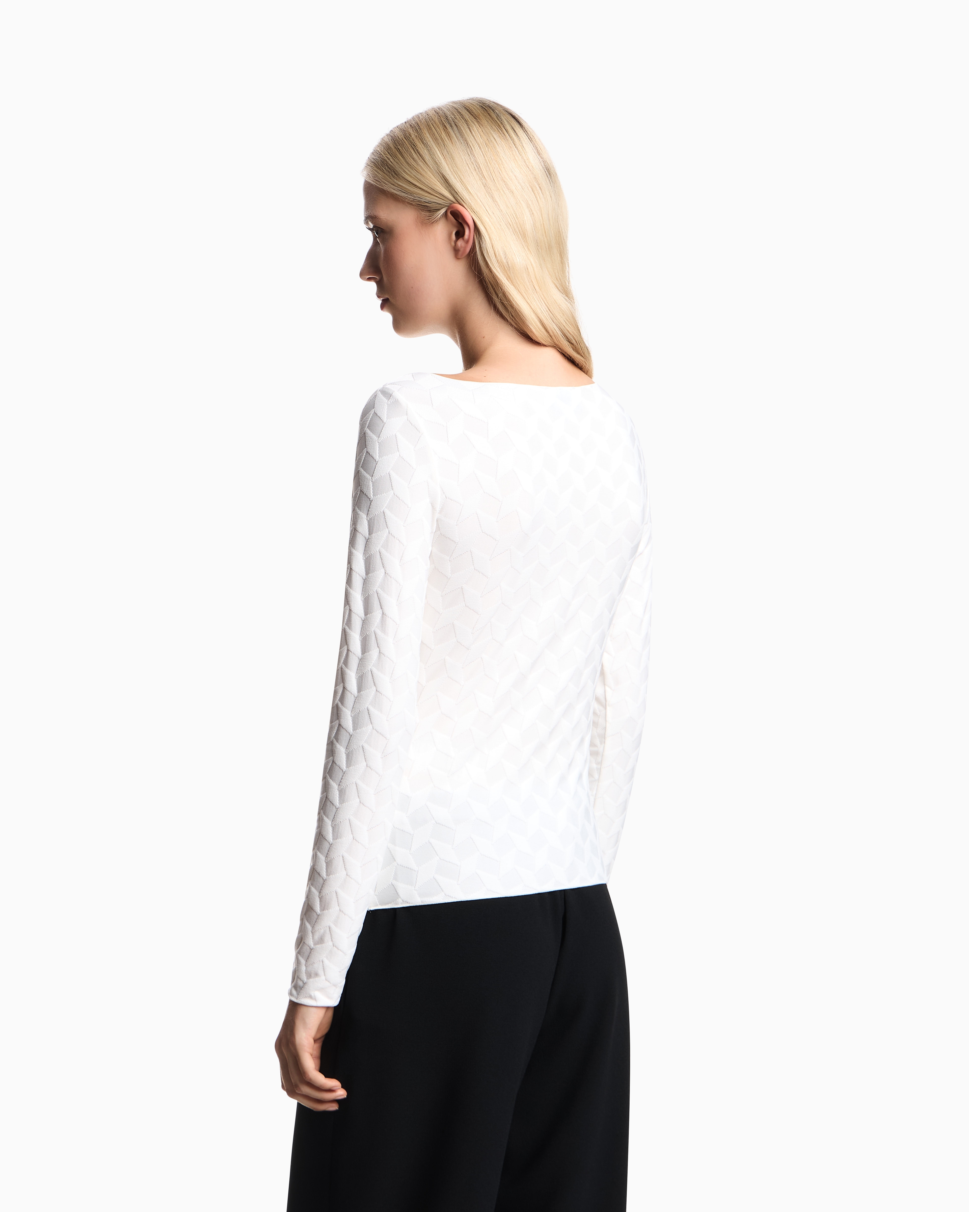 Emporio Armani - Jacquard jersey jumper with a geometric pattern, Woman, White, Size: