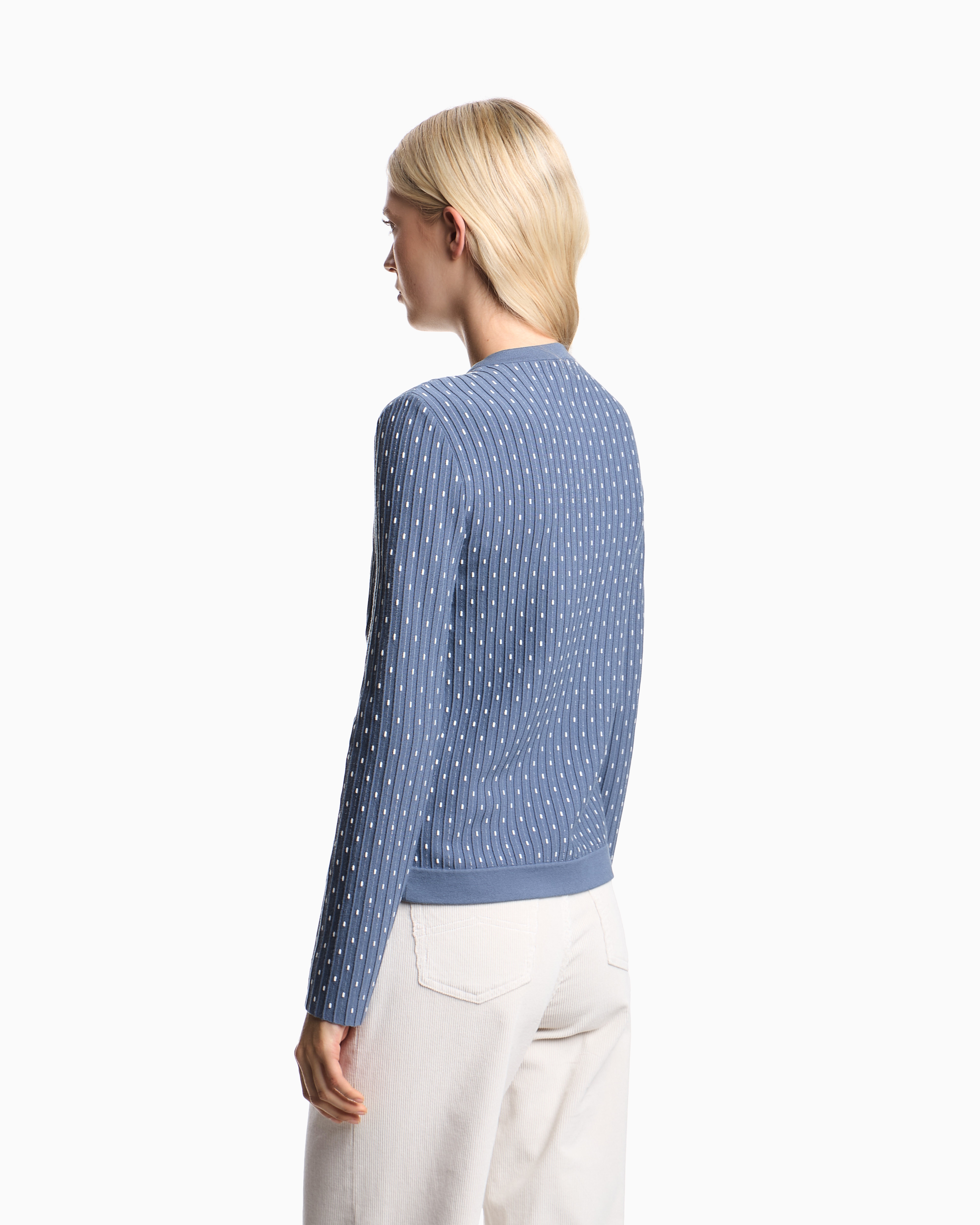 Emporio Armani - Polka-dot viscose-jacquard plain-knit cardigan, Woman, Light Blue, Size: