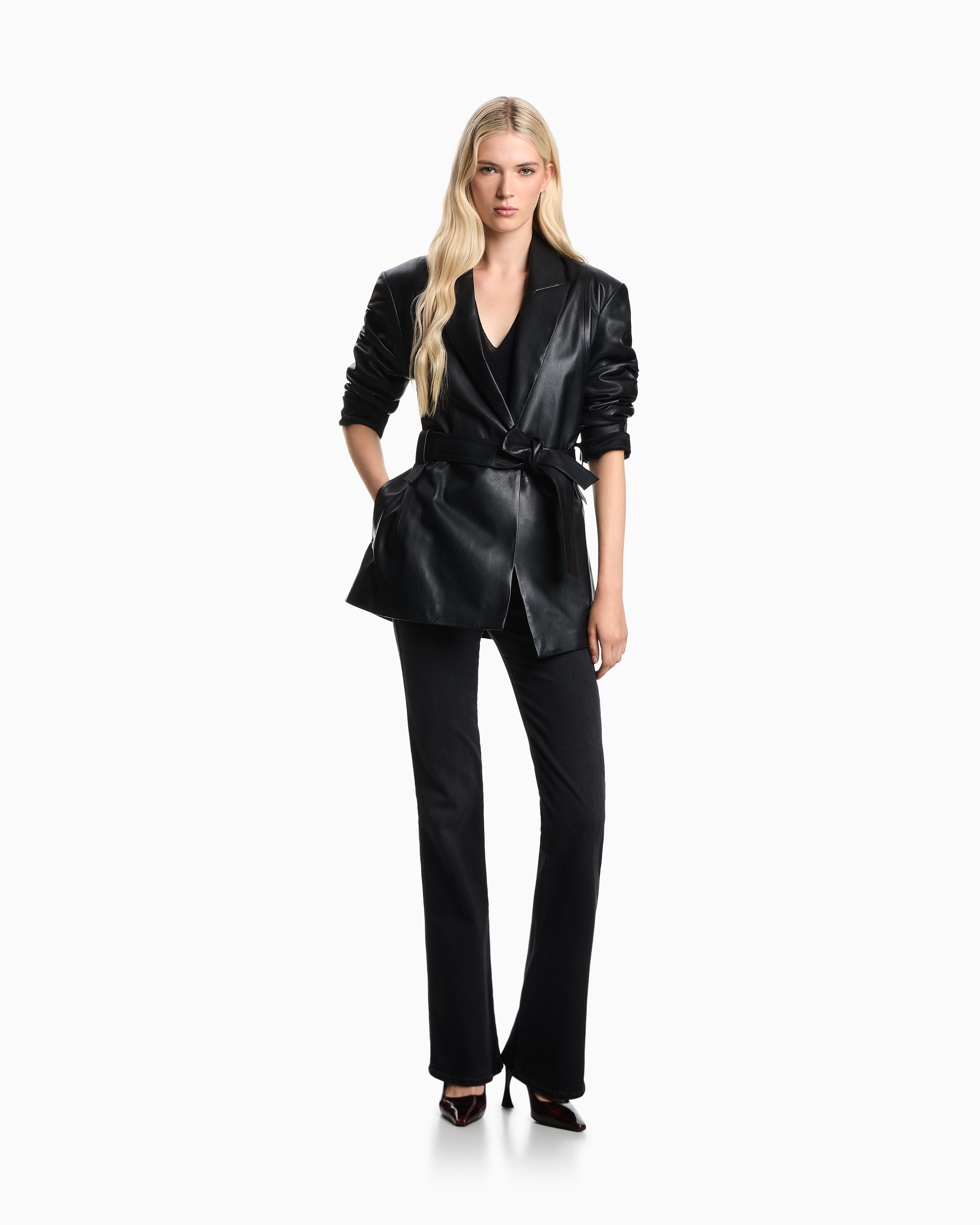 Emporio Armani - J47 Mid-high rise jeans with a flared leg worn-look stretch denim, Woman, Black, Size: