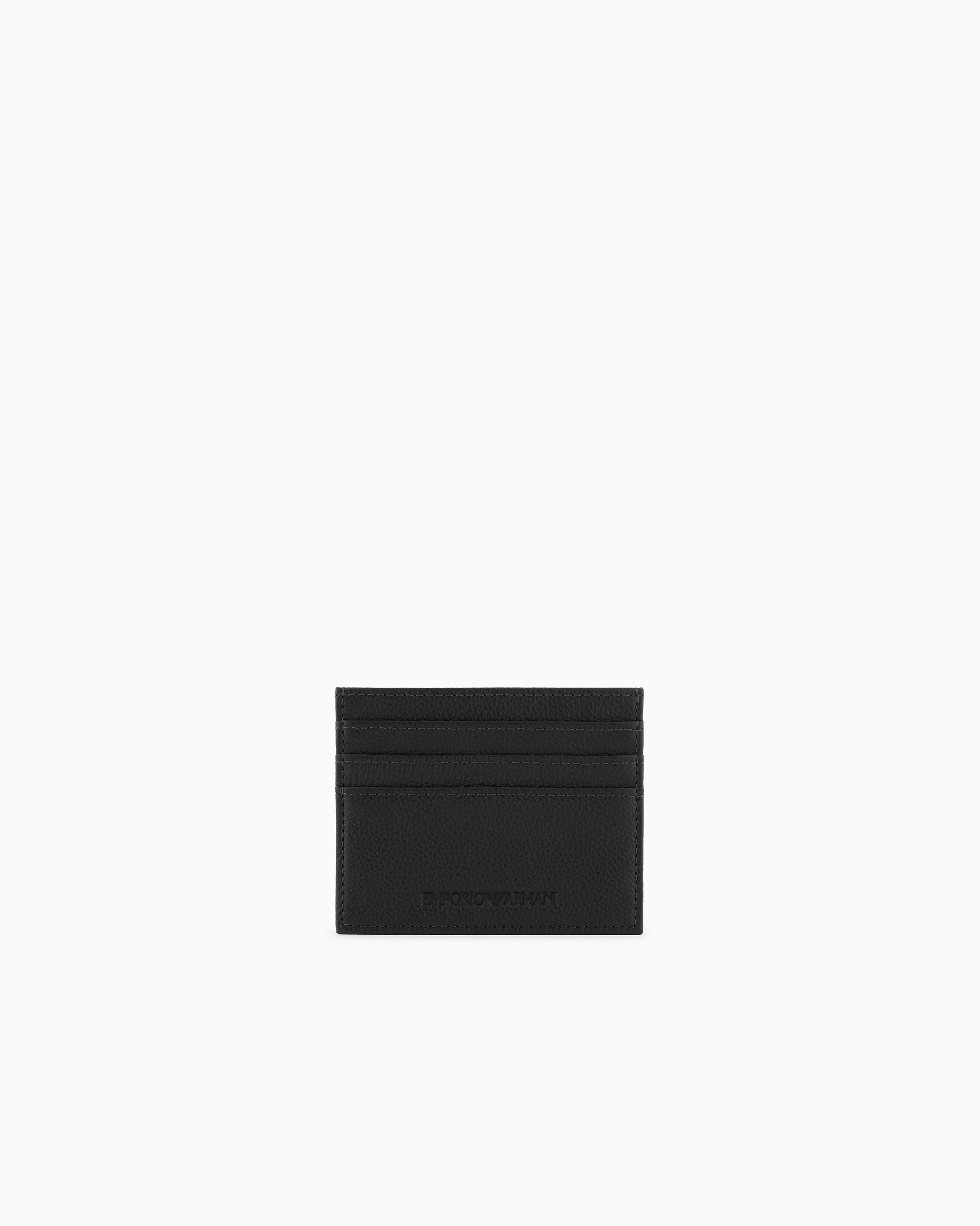 Emporio Armani - Tumbled leather card holder, Man, Black, Size: TU