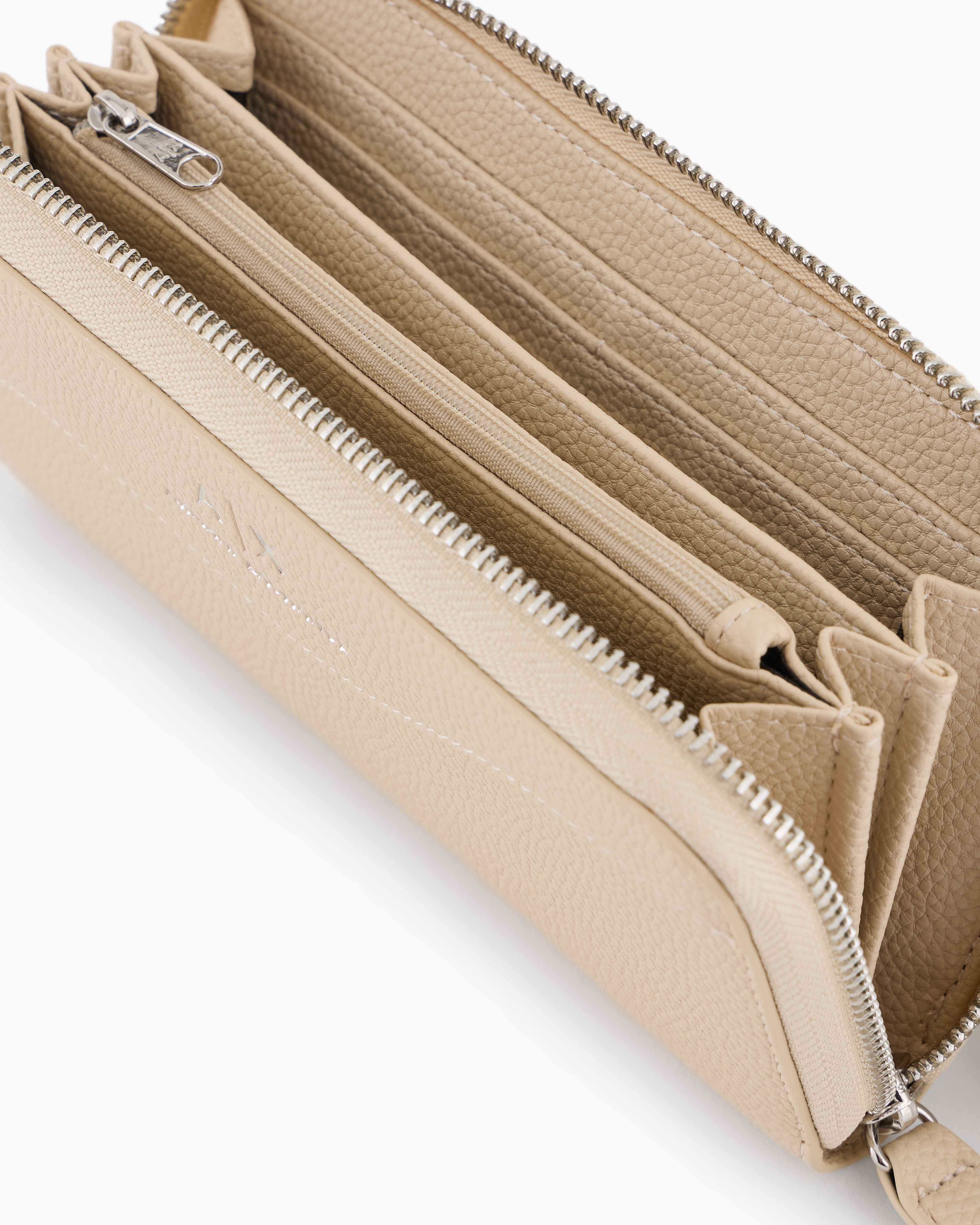 Armani Exchange - Zip around wallet with shaped stitching, Woman, Beige, Size: TU