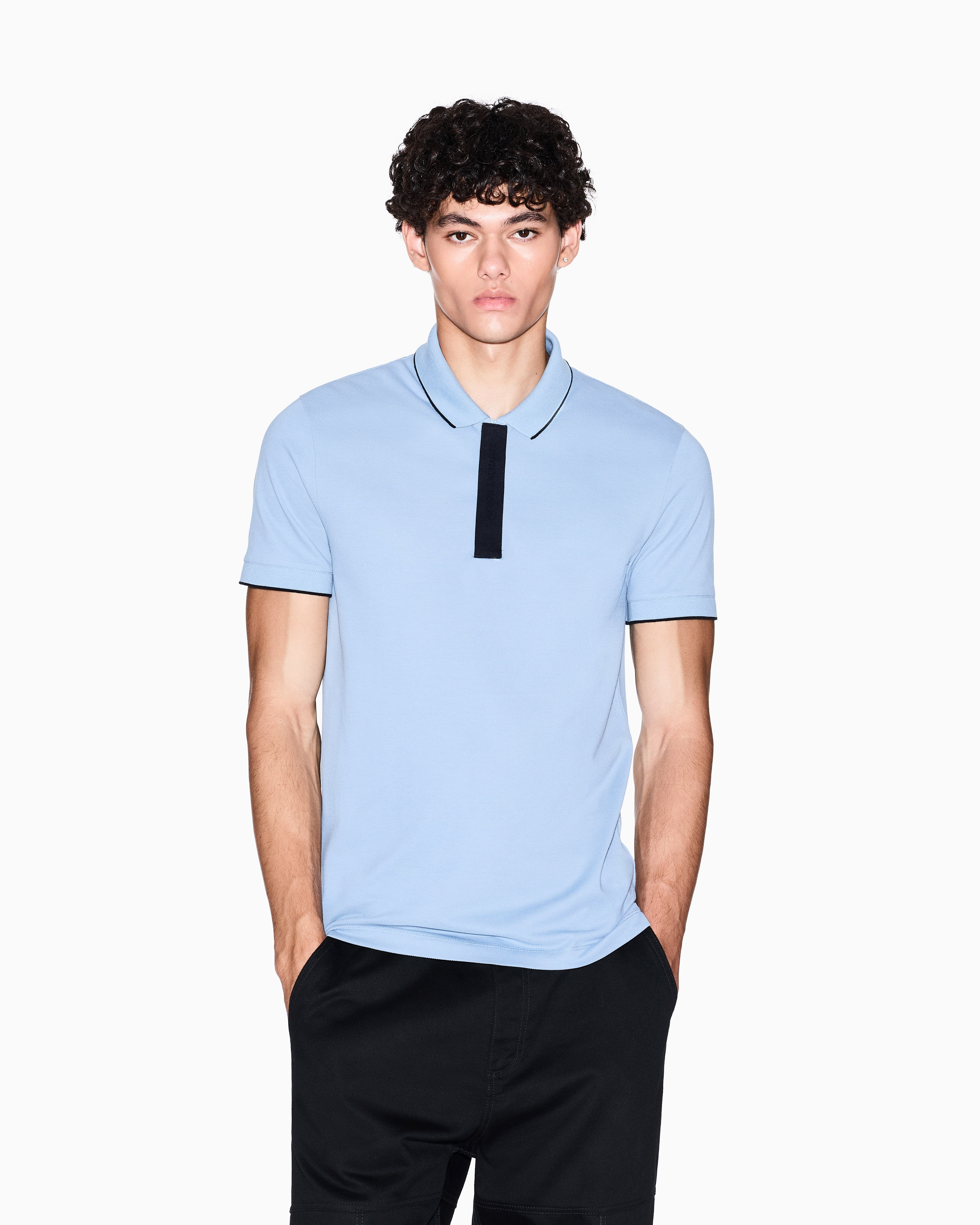 Armani Exchange - Slim fit polo with button insert, Man, Light Blue, Size: